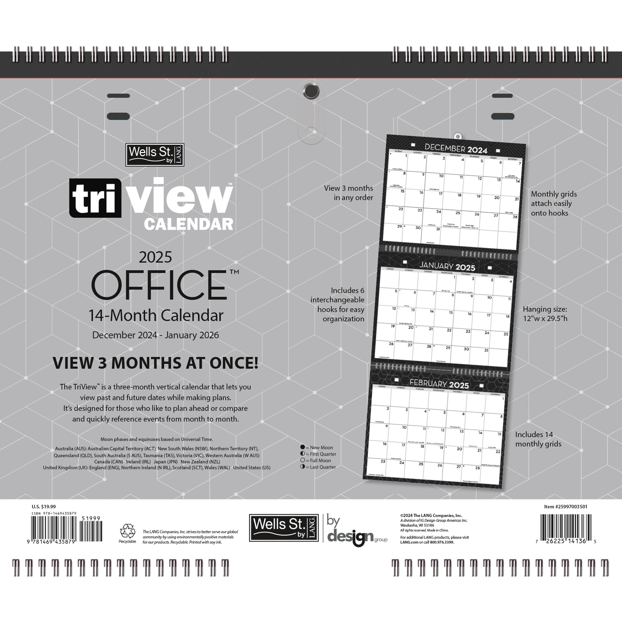 2025 Office Tri-View - 3-Month View Wall Calendar