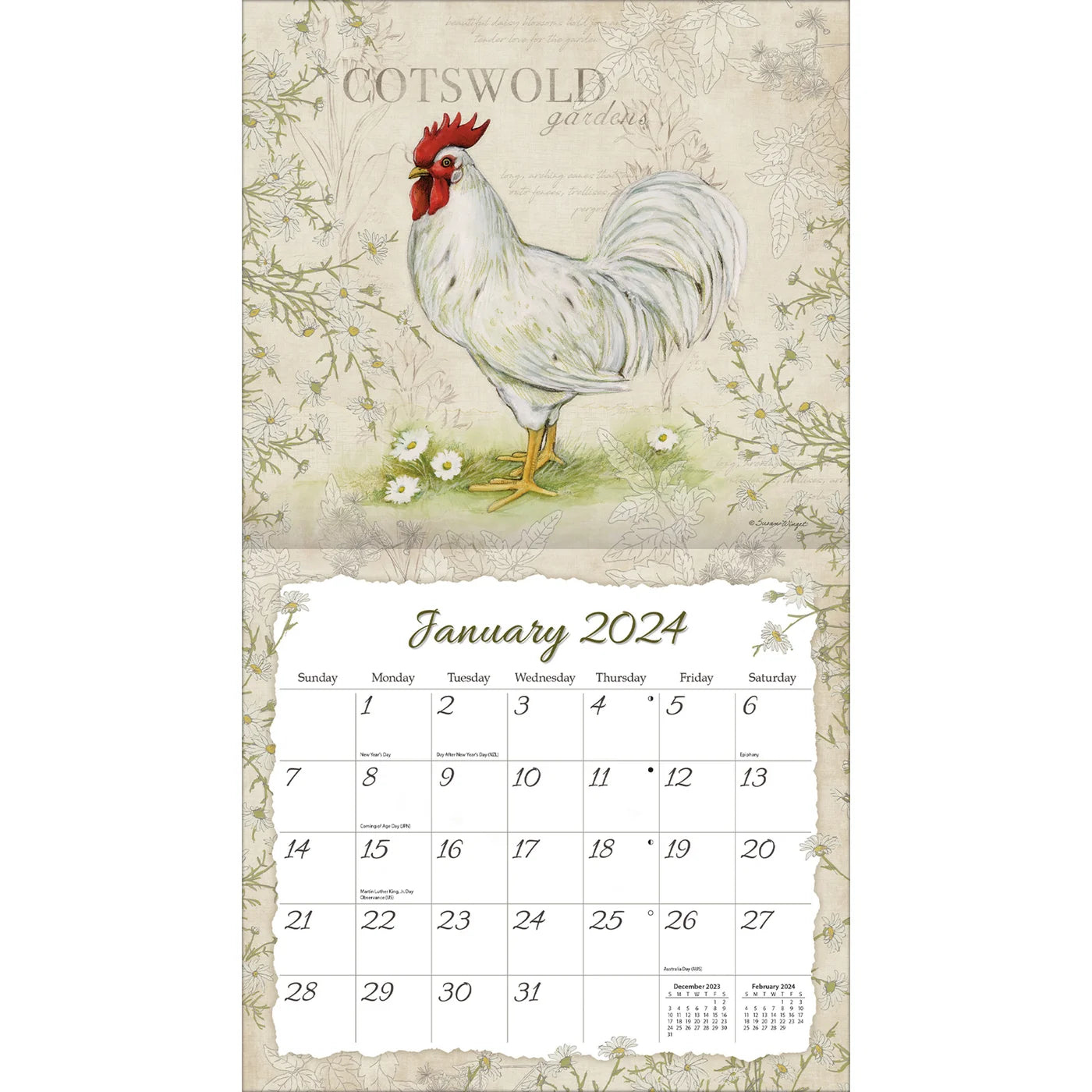 2024 LANG Proud Rooster By Susan Winget Deluxe Wall Calendar