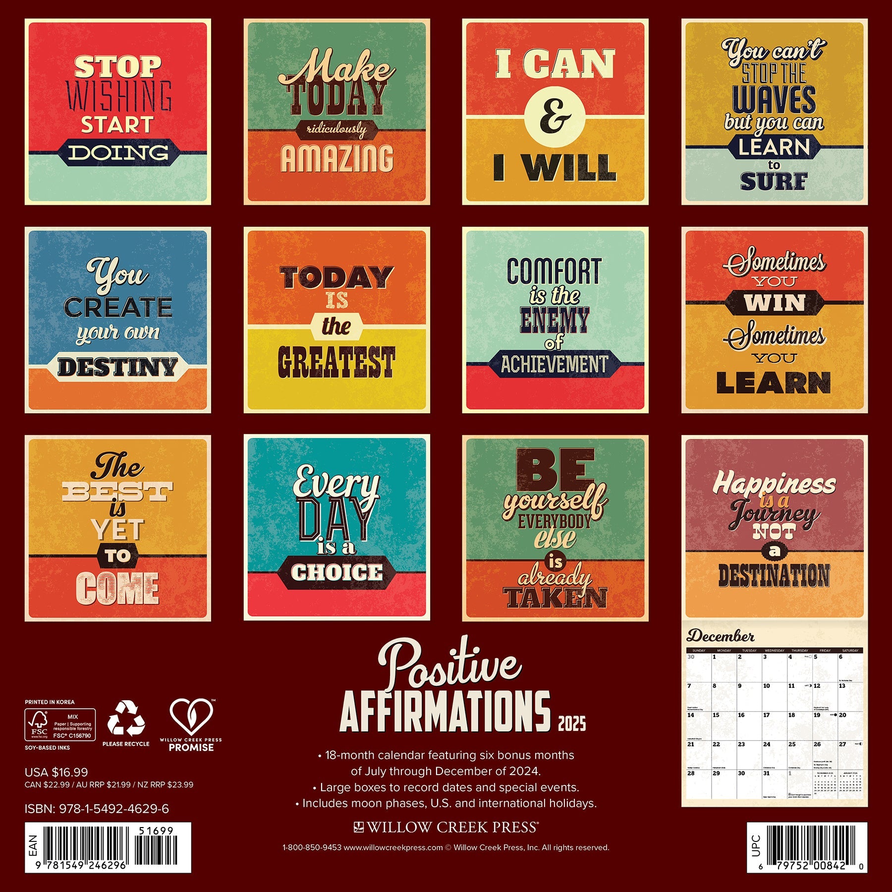 2025 Positive Affirmations - Square Wall Calendar