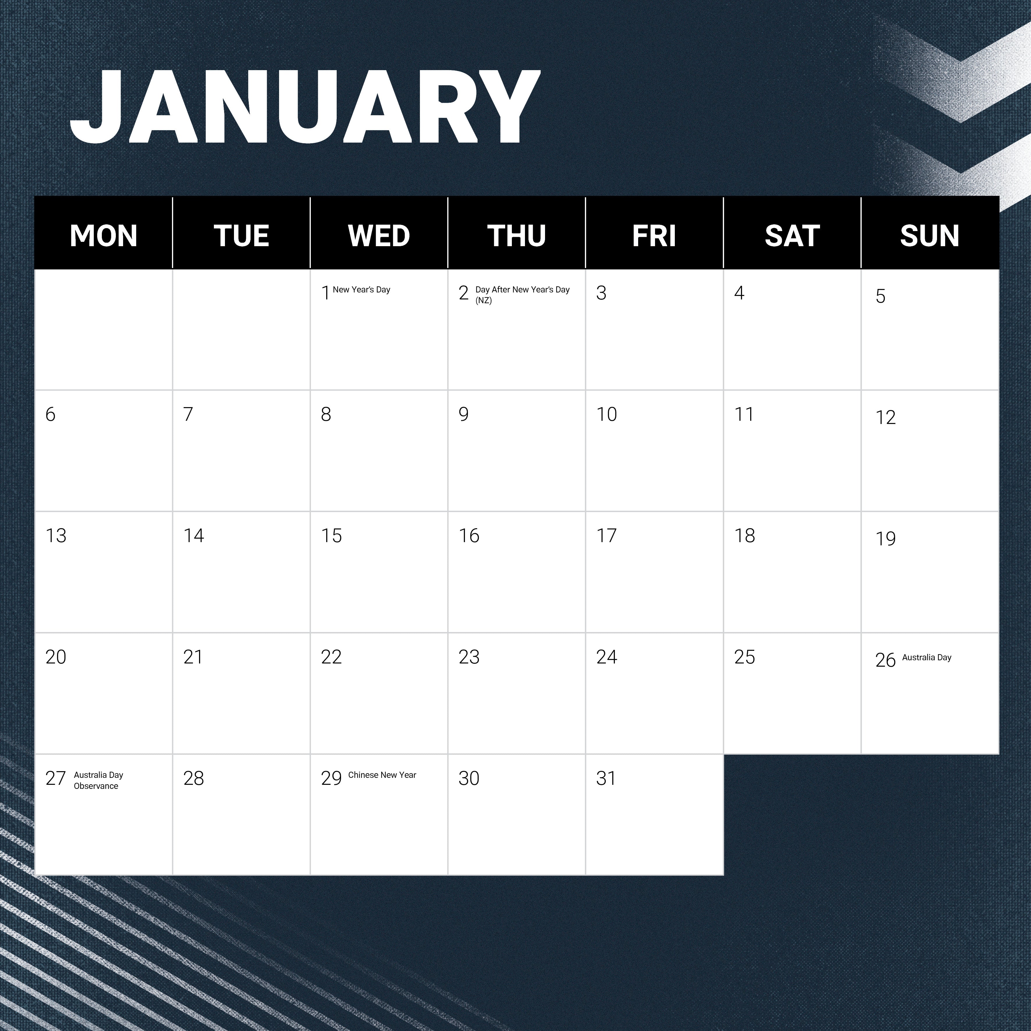 2025 NRL Penrith Panthers - Square Wall Calendar