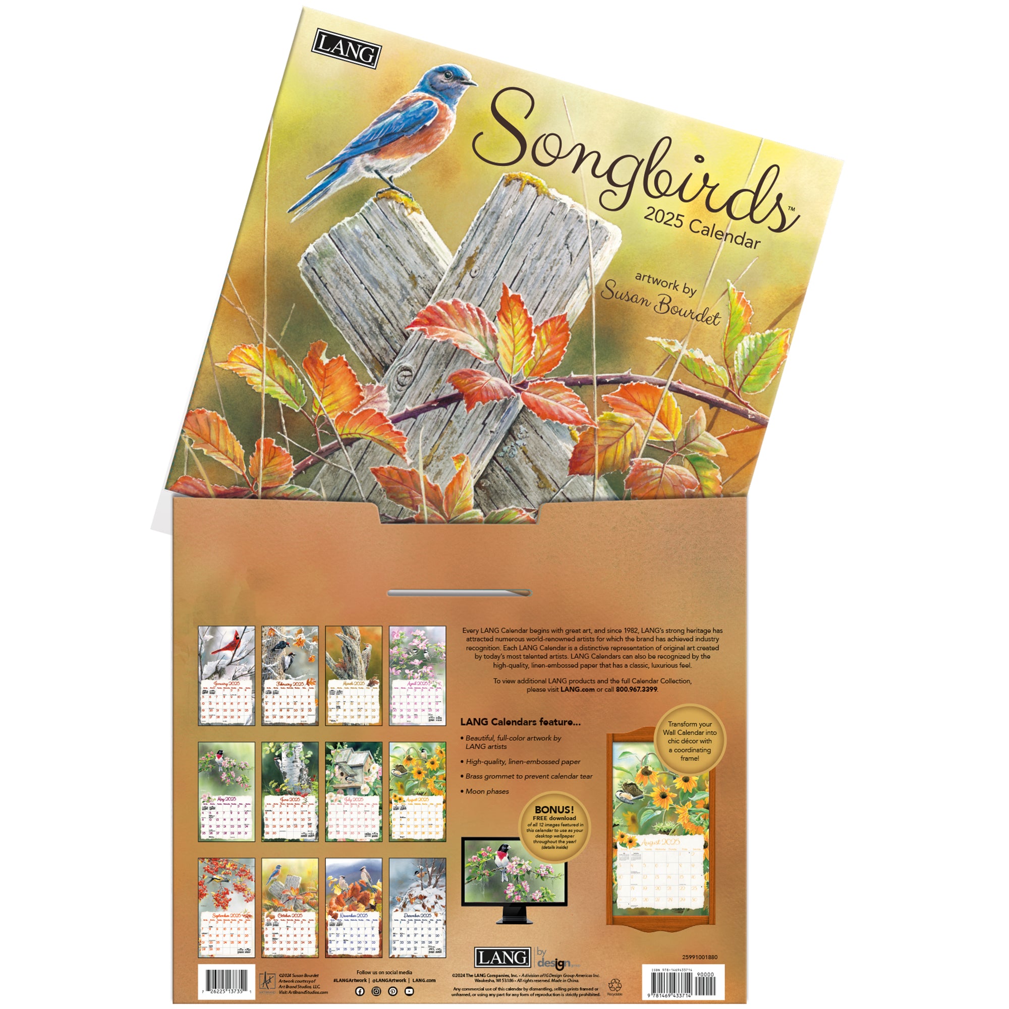 2025 LANG Songbirds By Susan Bourdet - Deluxe Wall Calendar