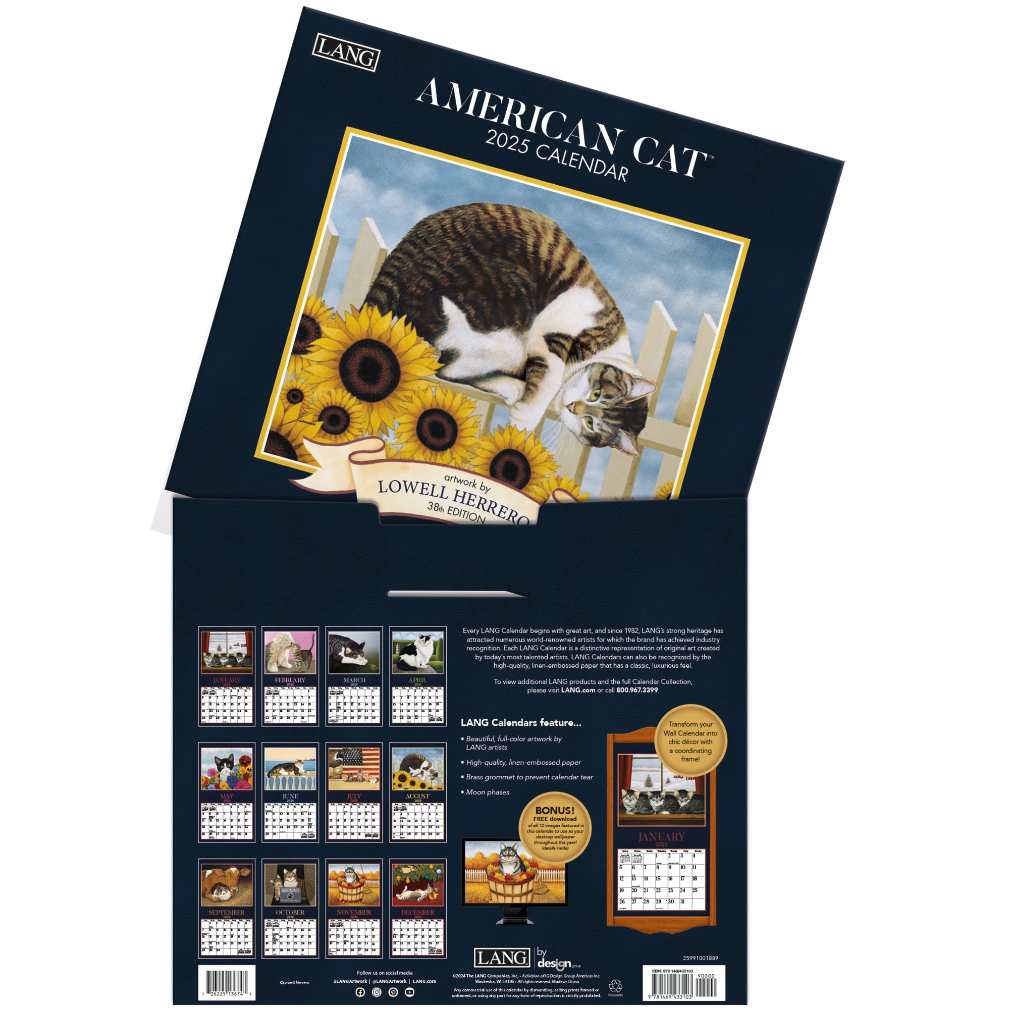 2025 LANG American Cat By Lowell Herrero - Deluxe Wall Calendar