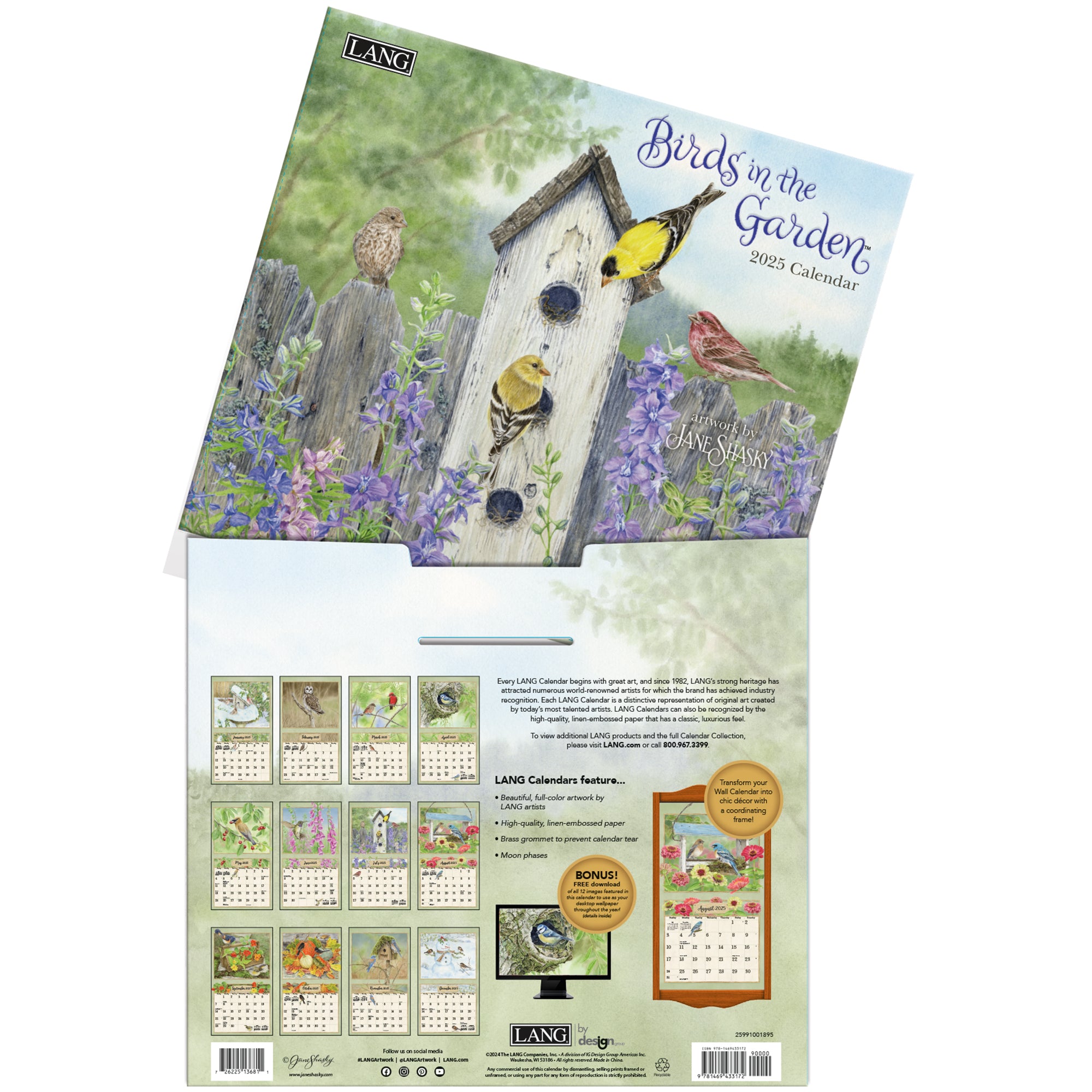 2025 LANG Birds In The Garden By Jane Shasky Deluxe Wall Calendar