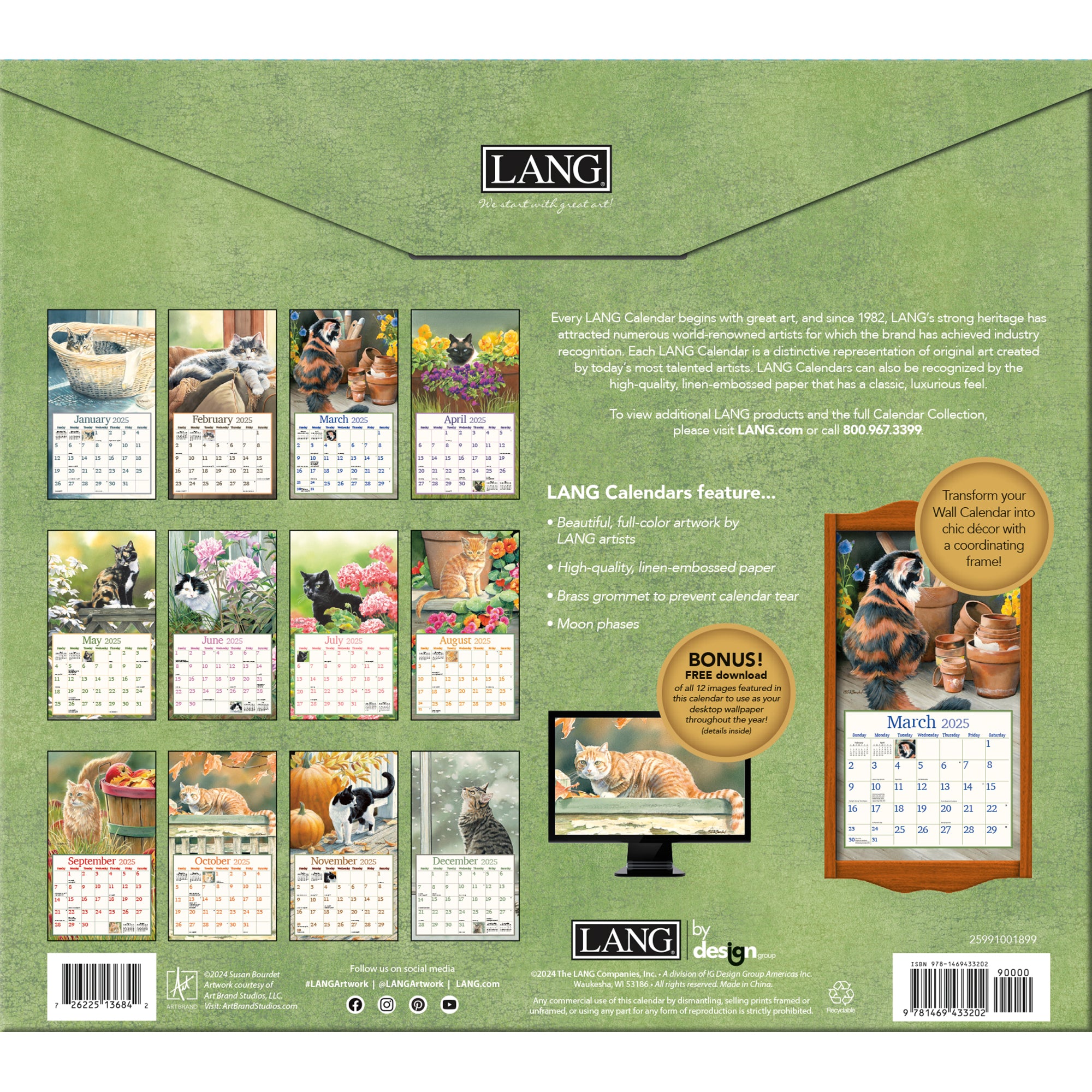 2025 LANG Cats In The Country By Susan Bourdet - Deluxe Wall Calendar