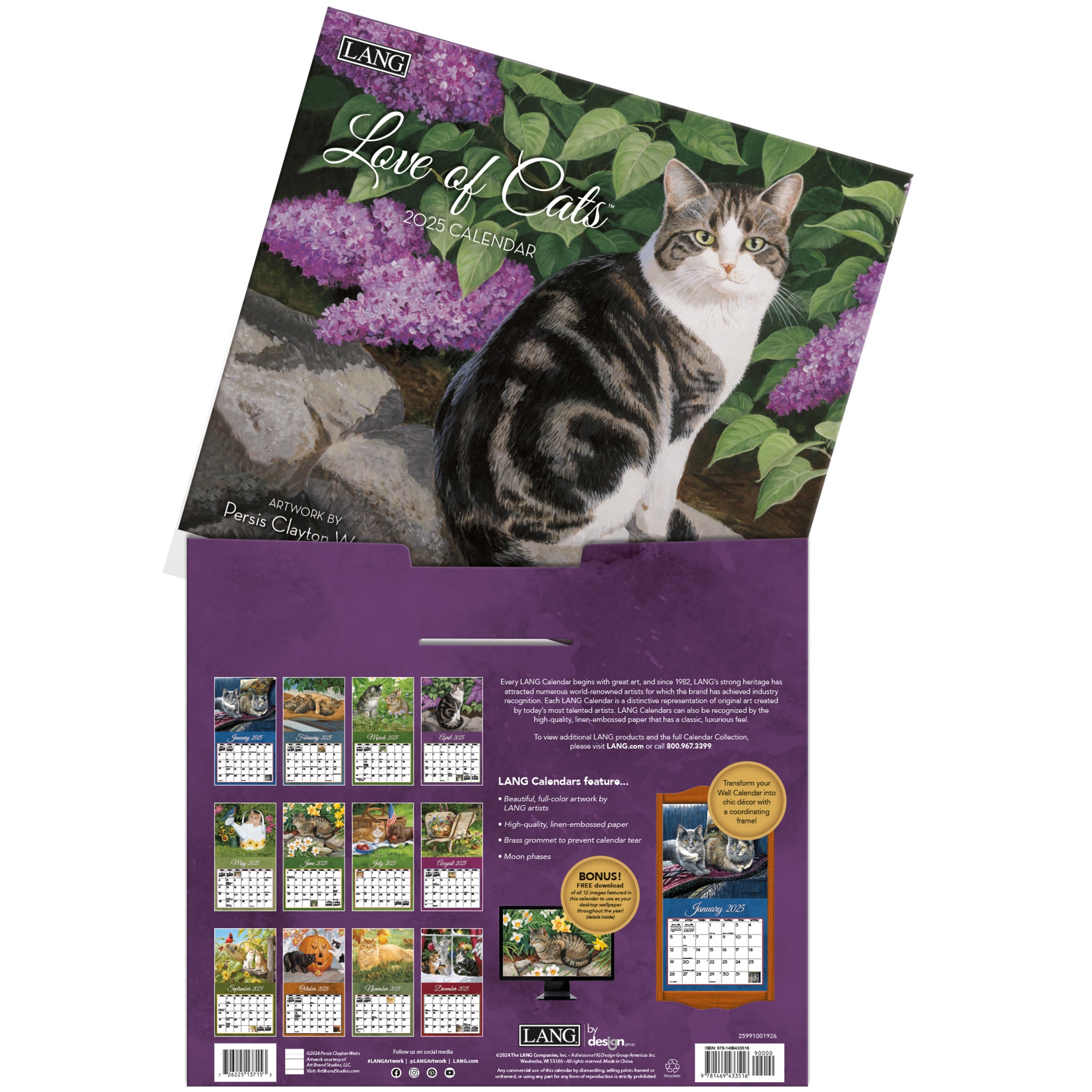 2025 LANG Love Of Cats By Persis Clayton Weirs - Deluxe Wall Calendar