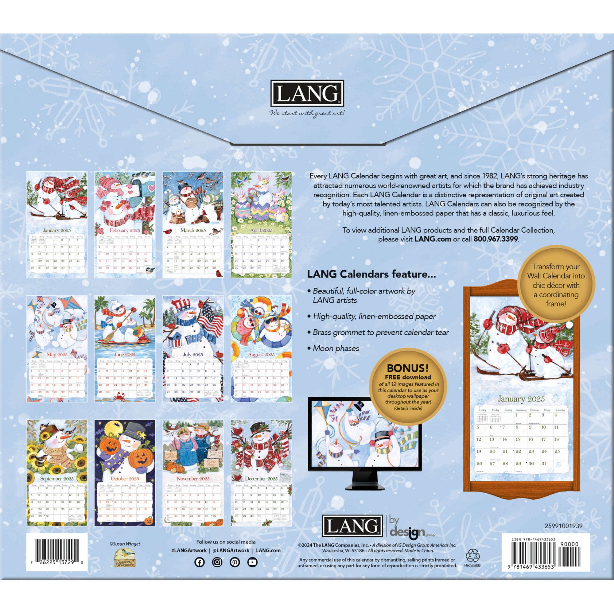 2025 LANG Sam Snowman - Deluxe Wall Calendar