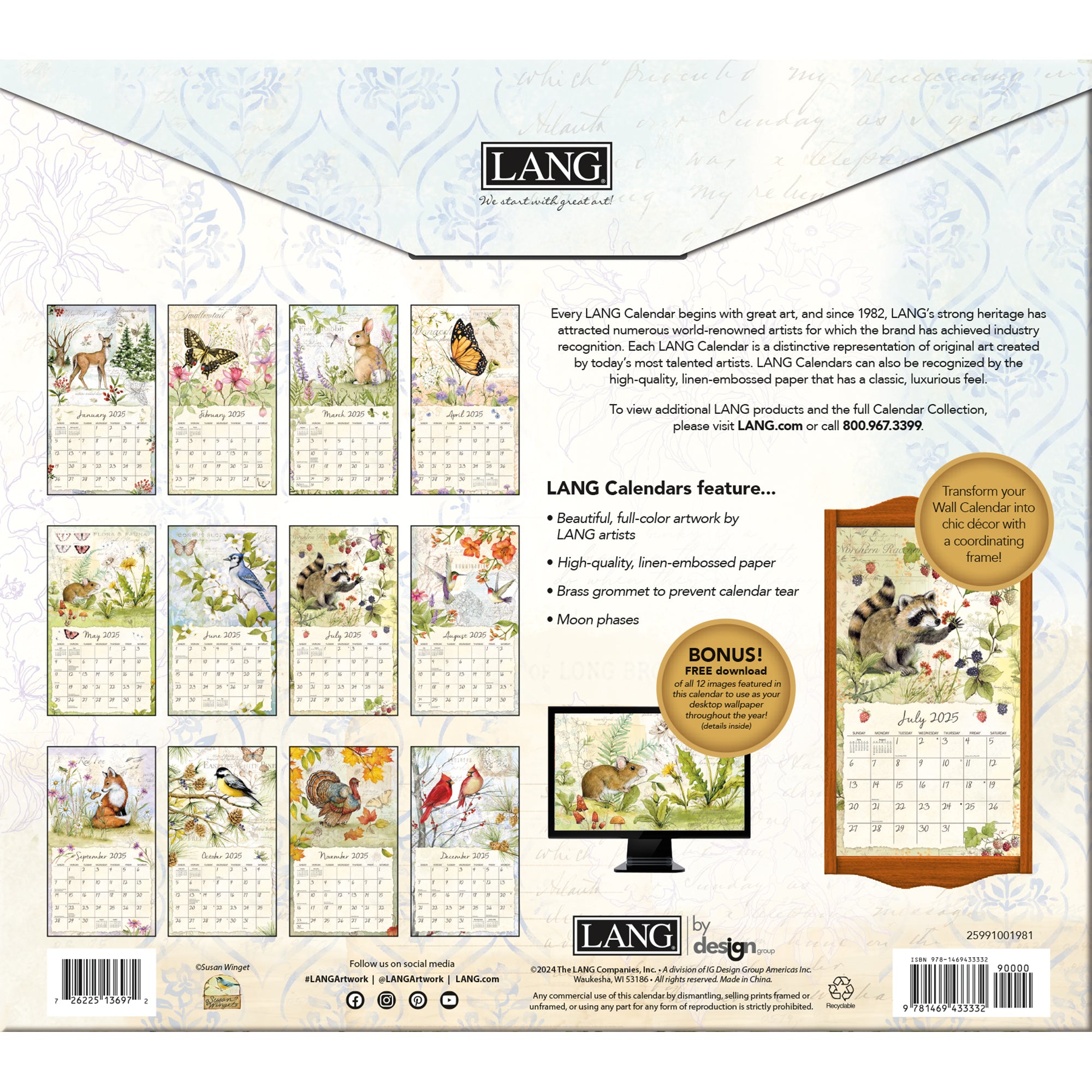 2025 LANG Field Guide By Susan Winget Deluxe Wall Calendar