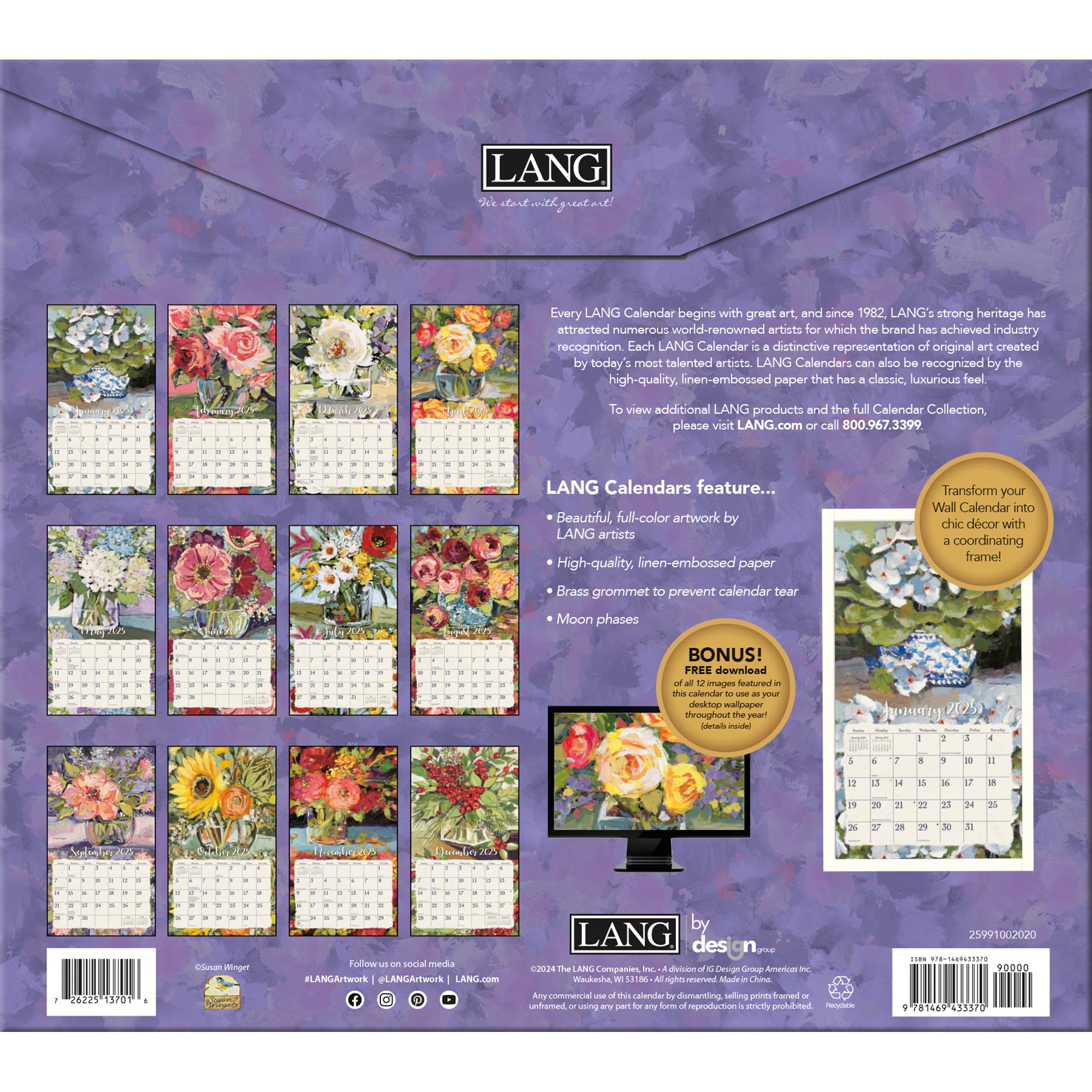 2025 LANG Gallery Florals By Susan Winget - Deluxe Wall Calendar