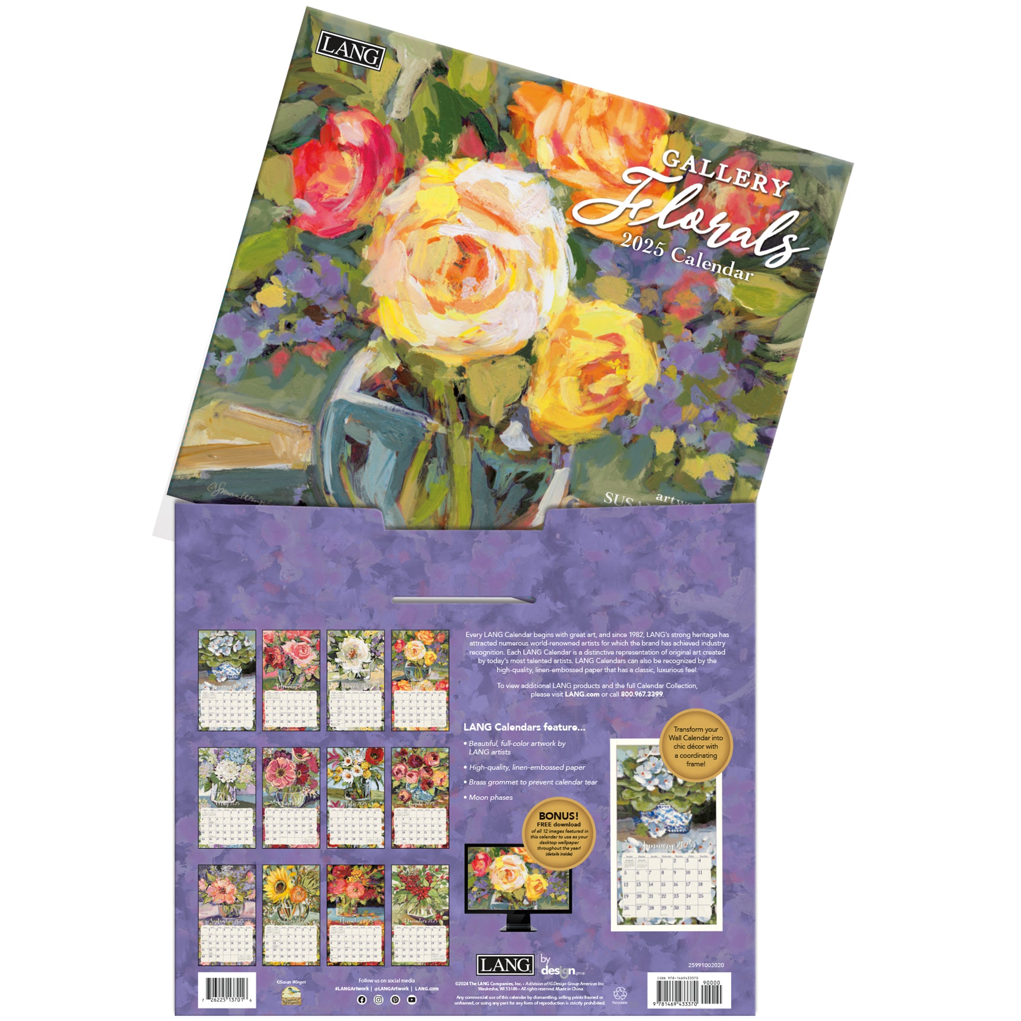 2025 LANG Gallery Florals By Susan Winget - Deluxe Wall Calendar