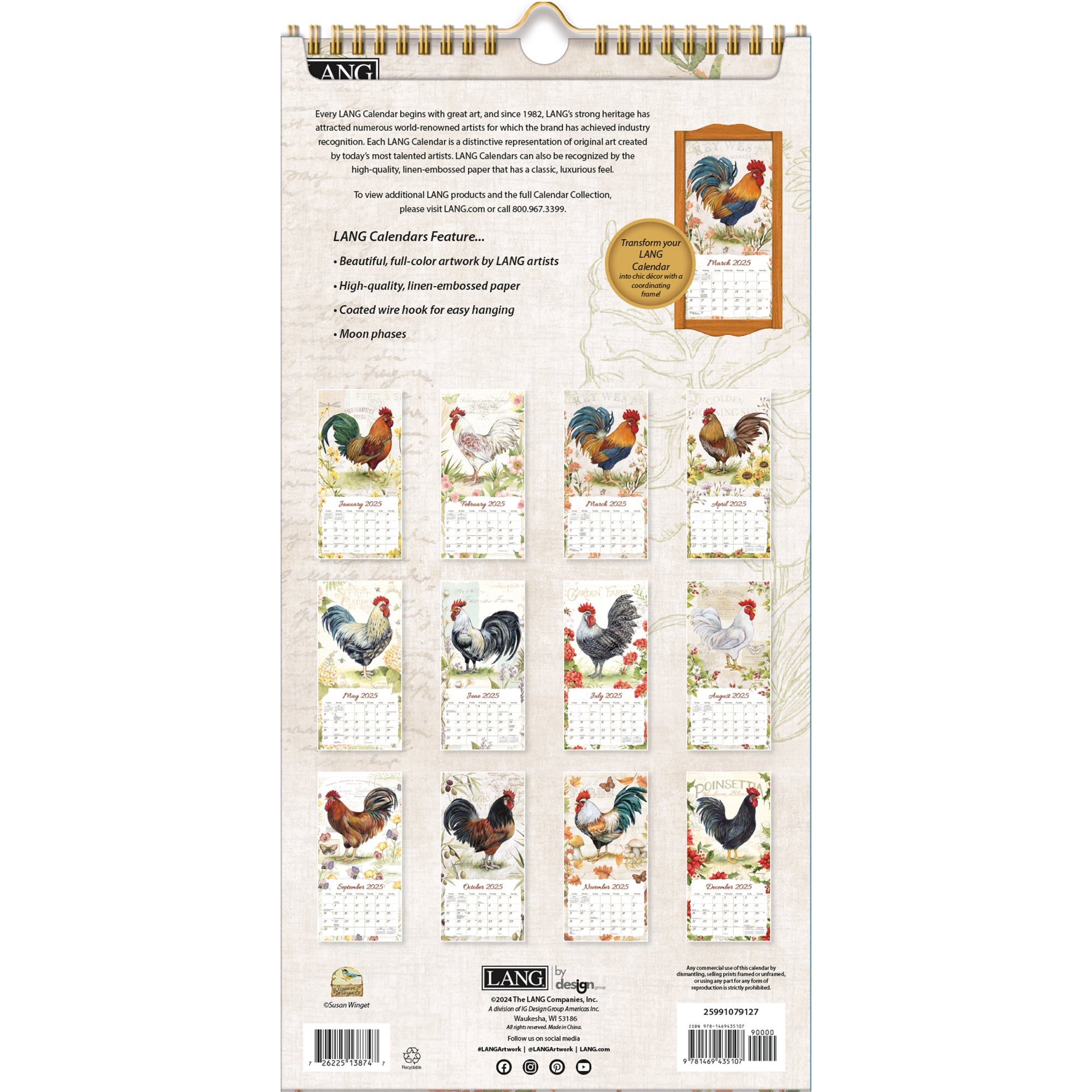 2025 Proud Rooster - Slim Wall Calendar