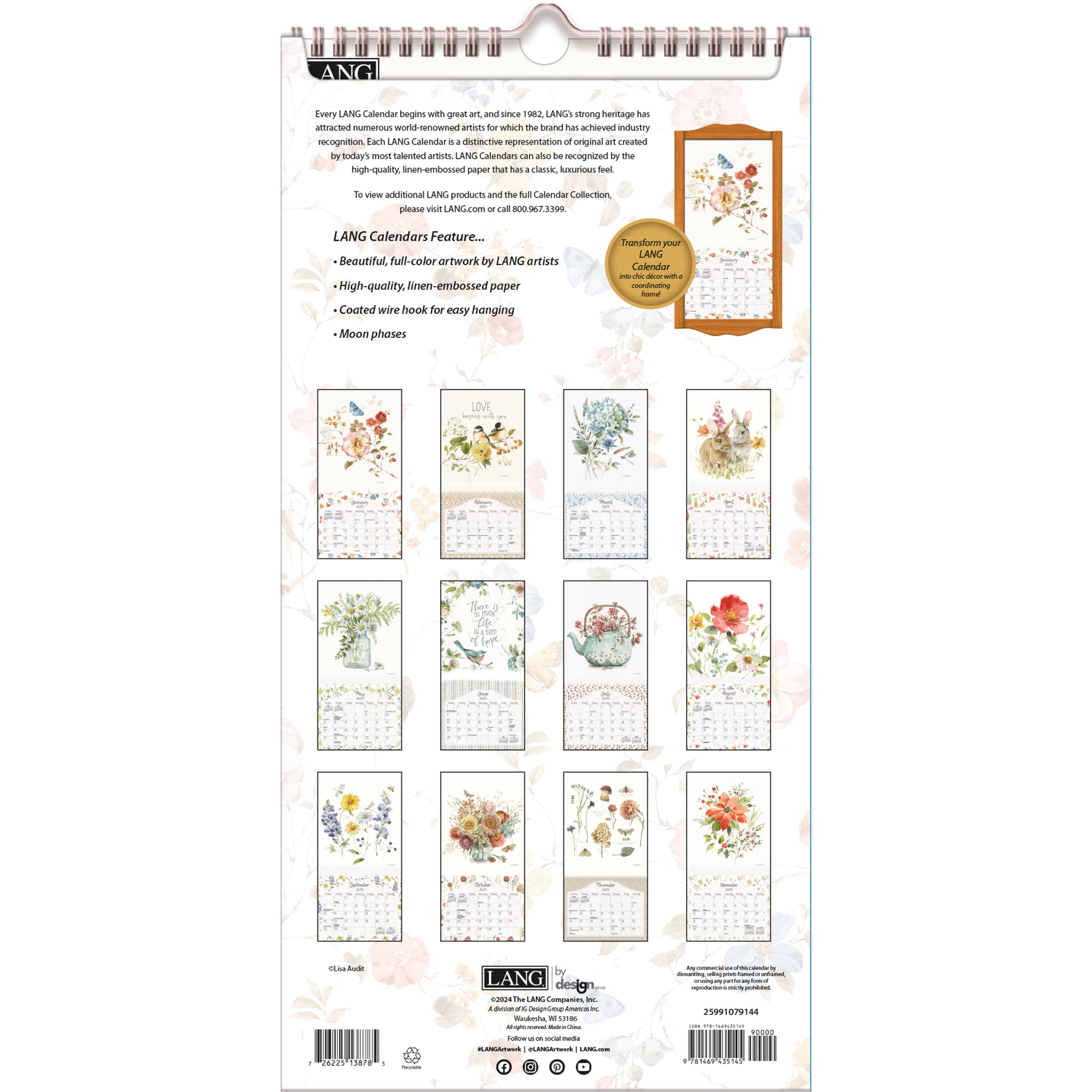 2025 Watercolor Seasons - Slim Wall Calendar