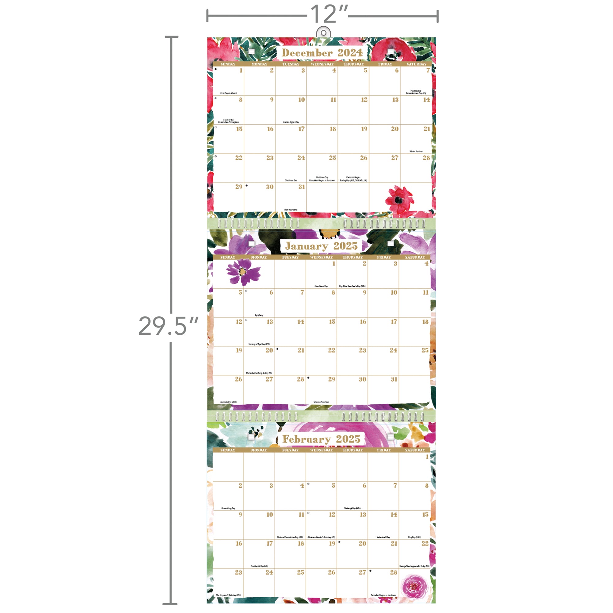 2025 Grow Wild Tri-View - 3-Month View Wall Calendar