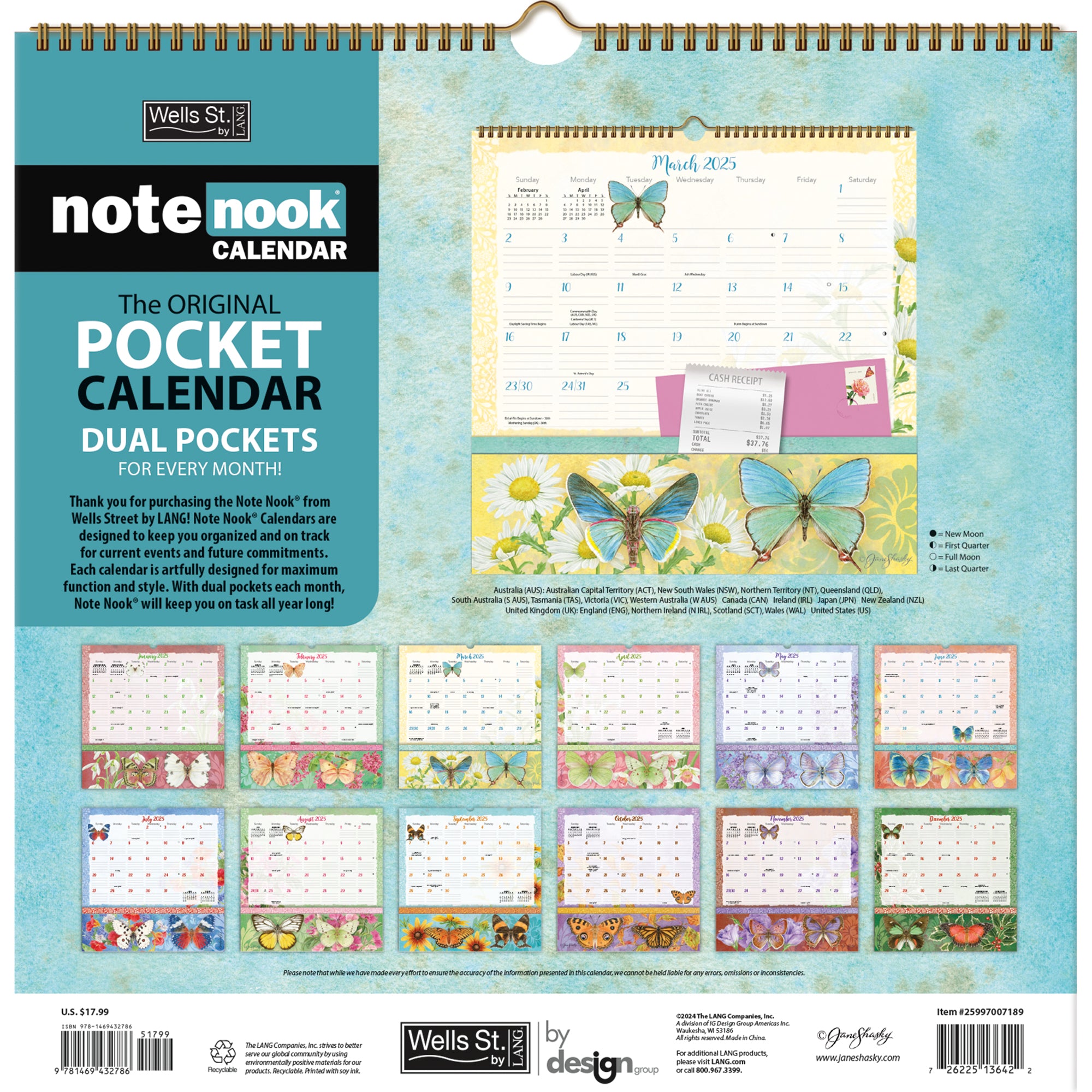 2025 Butterflies - Note Nook Square Wall Calendar