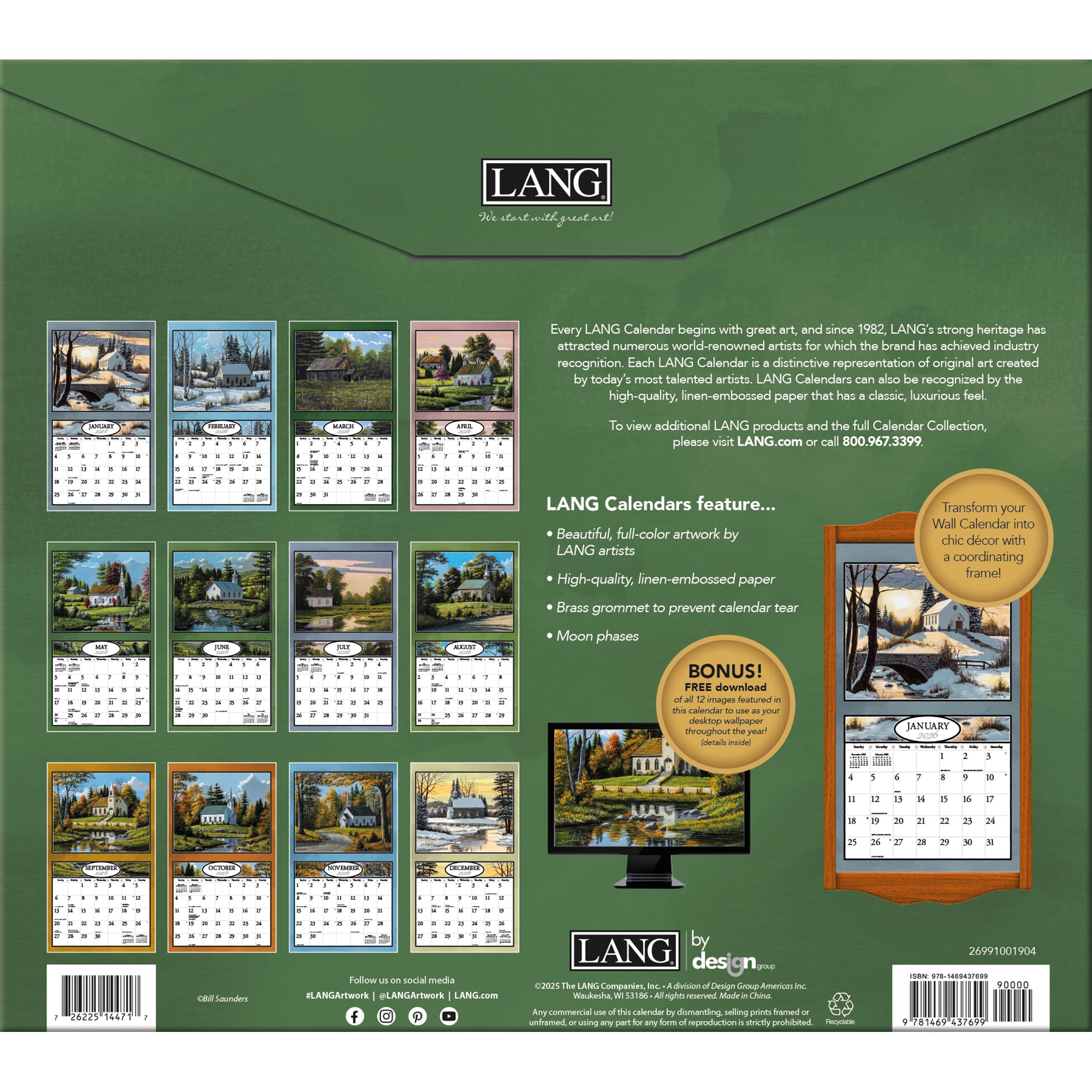 2026 LANG Country Churches - Deluxe Wall Calendar