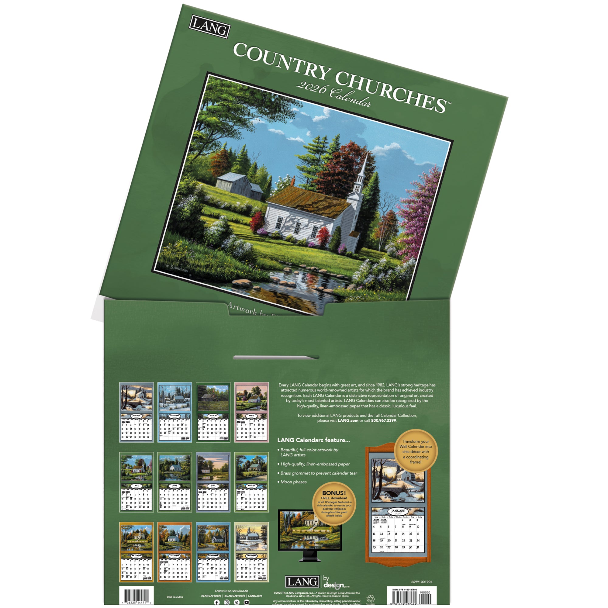 2026 LANG Country Churches - Deluxe Wall Calendar