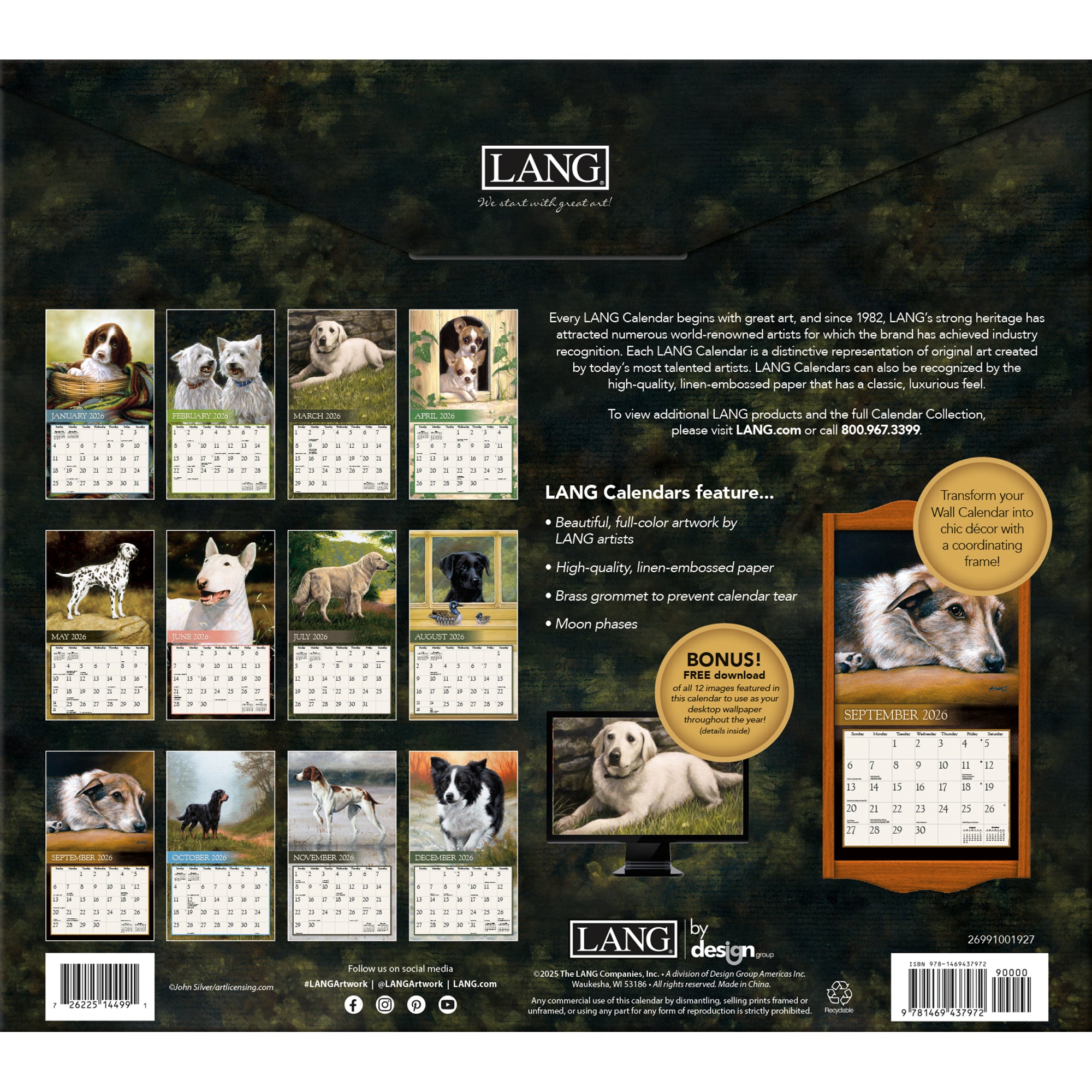 2026 LANG Love Of Dogs - Deluxe Wall Calendar