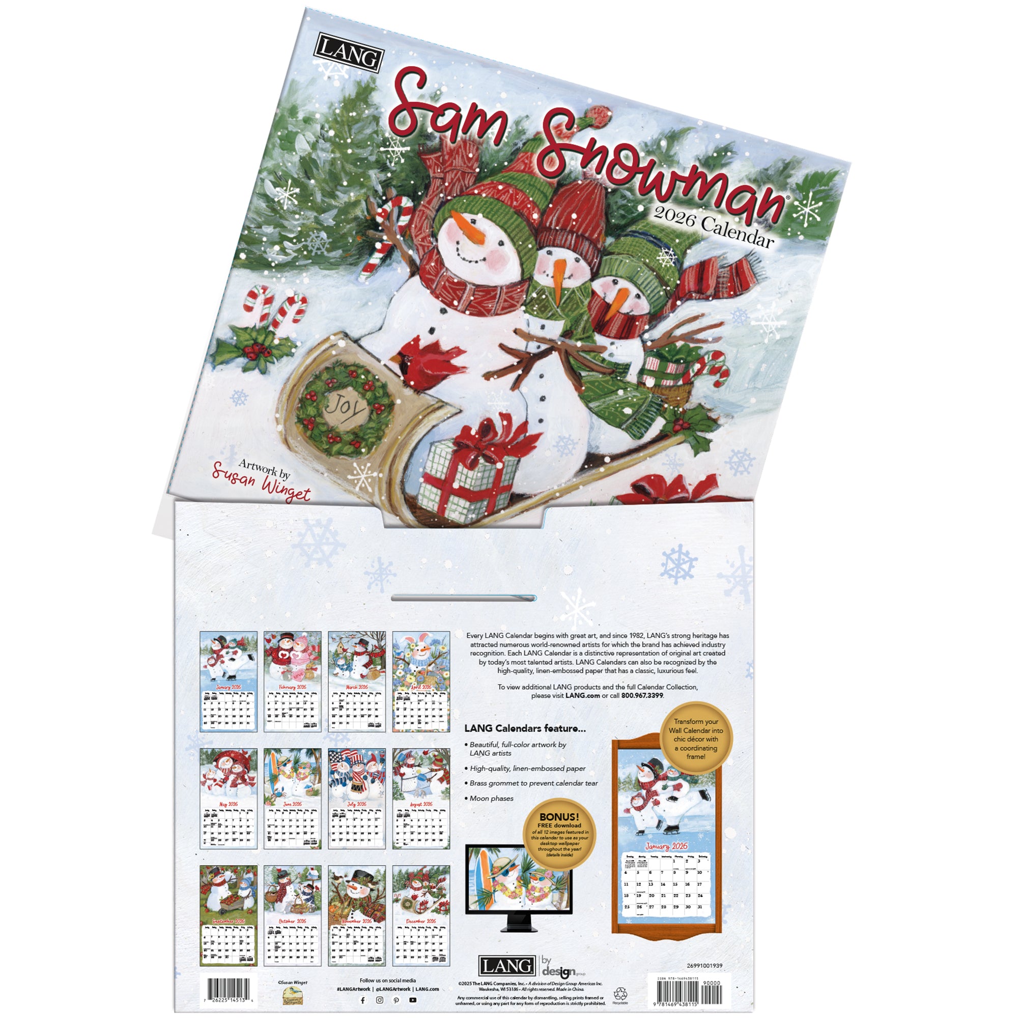2026 LANG Sam Snowman - Deluxe Wall Calendar