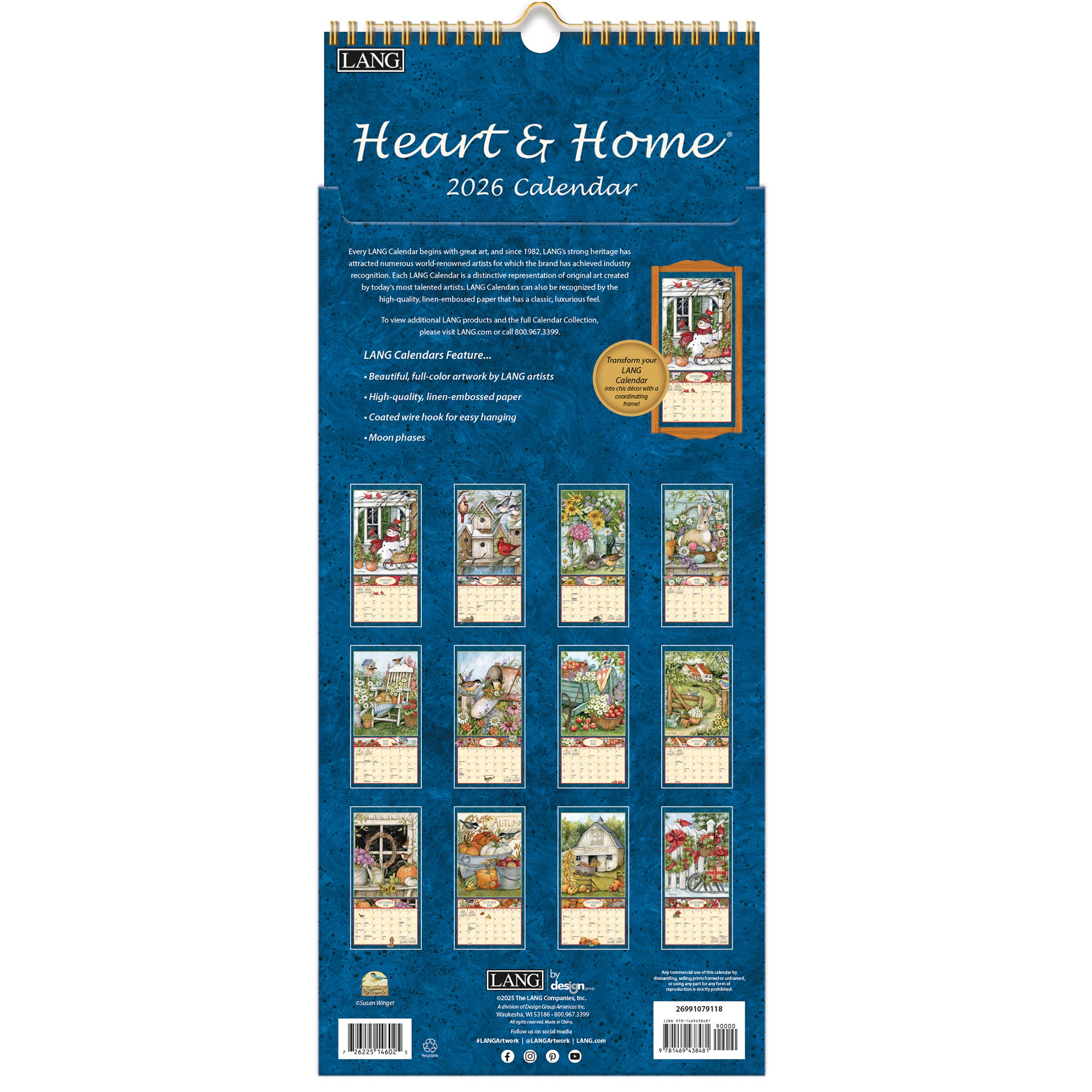 2026 LANG Heart & Home - Slim Vertical Wall Calendar