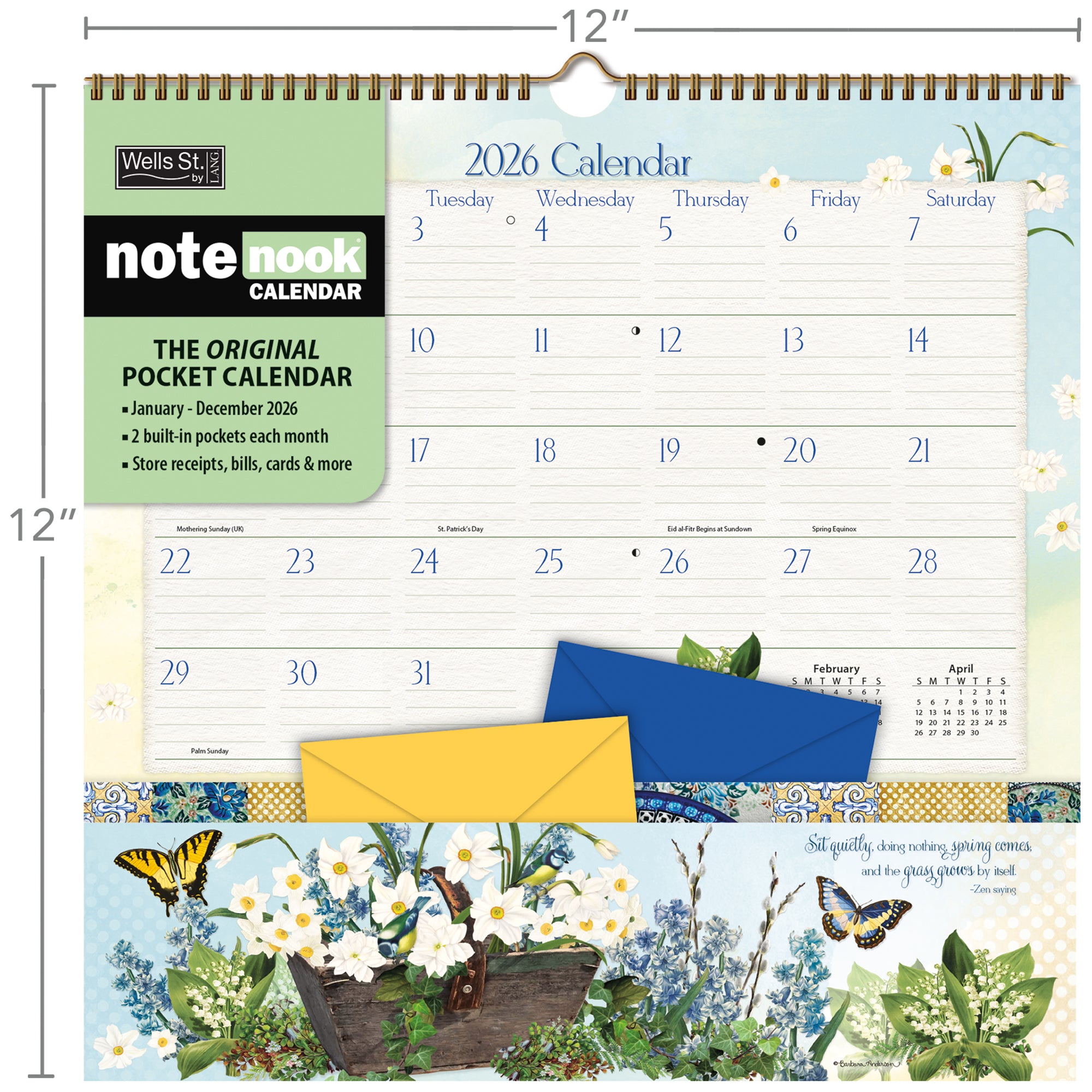 2026 LANG Botanical Gardens - Note Nook Square Wall Calendar