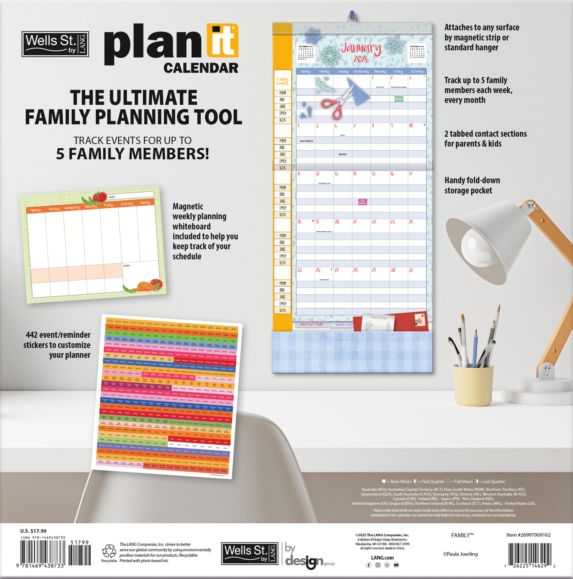 2026 LANG Family - Plan It Plus Magnetic Square Wall Calendar