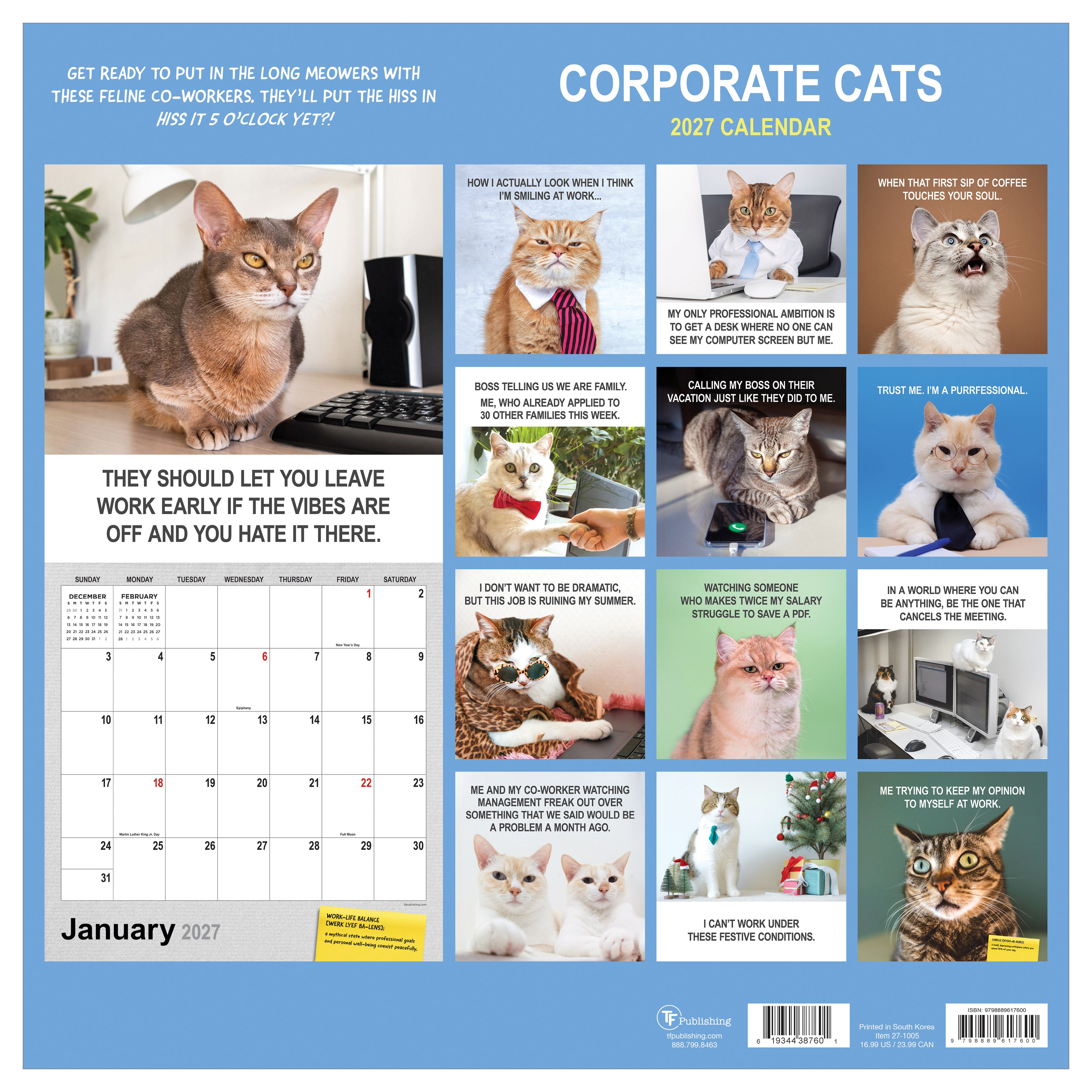 2027 Corporate Cats - Square Wall Calendar