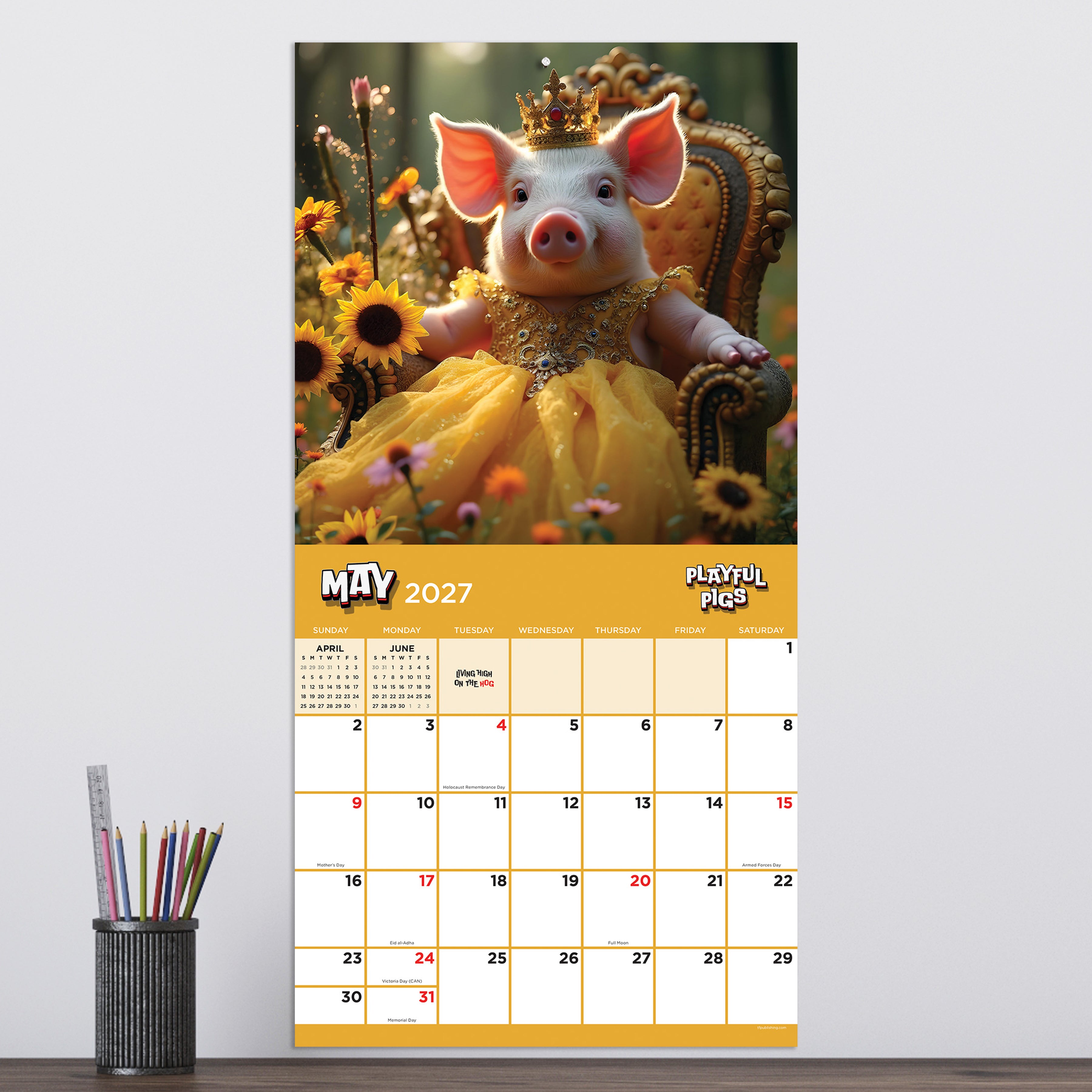 2027 Playful Pigs - Square Wall Calendar