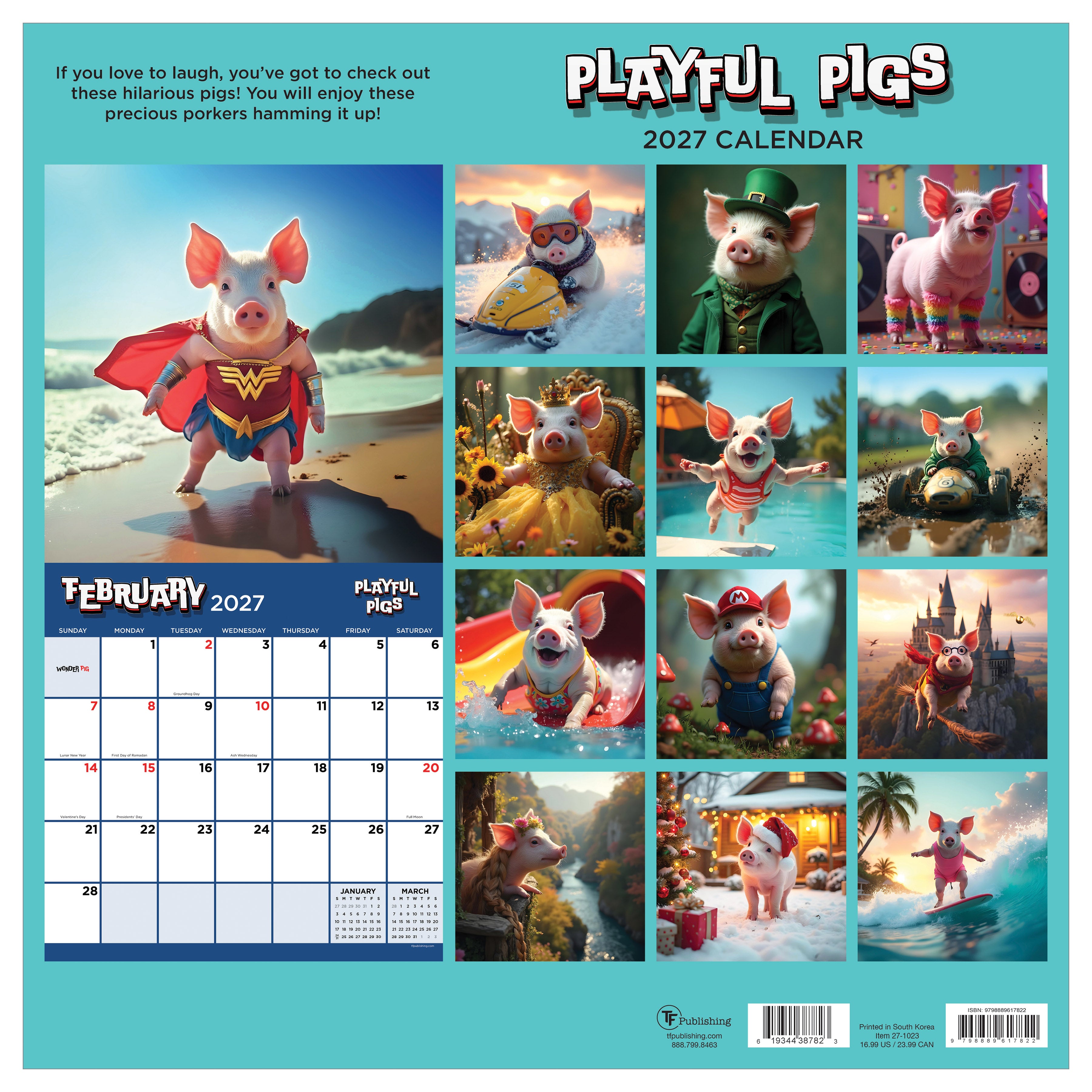 2027 Playful Pigs - Square Wall Calendar