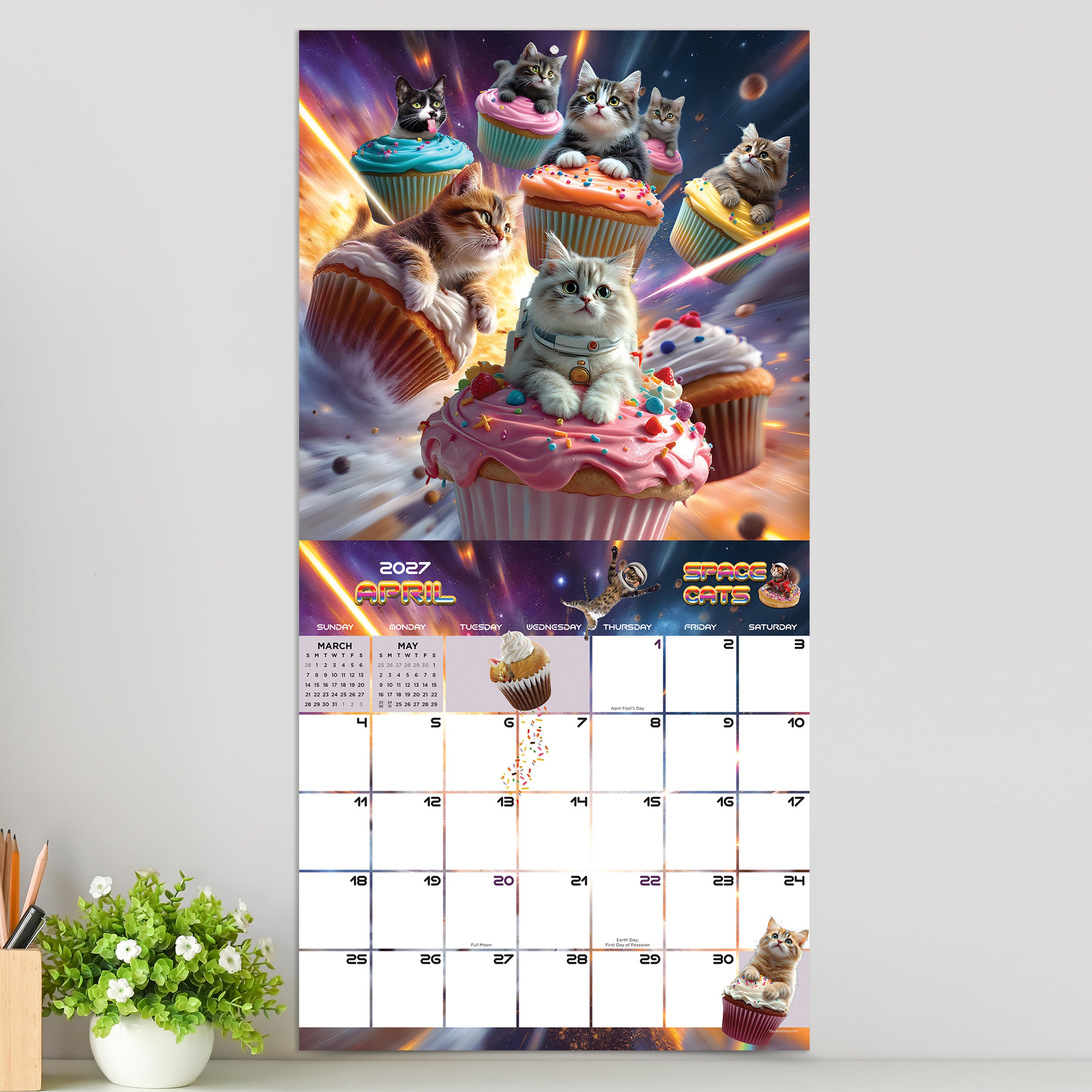 2027 Space Cats - Square Wall Calendar