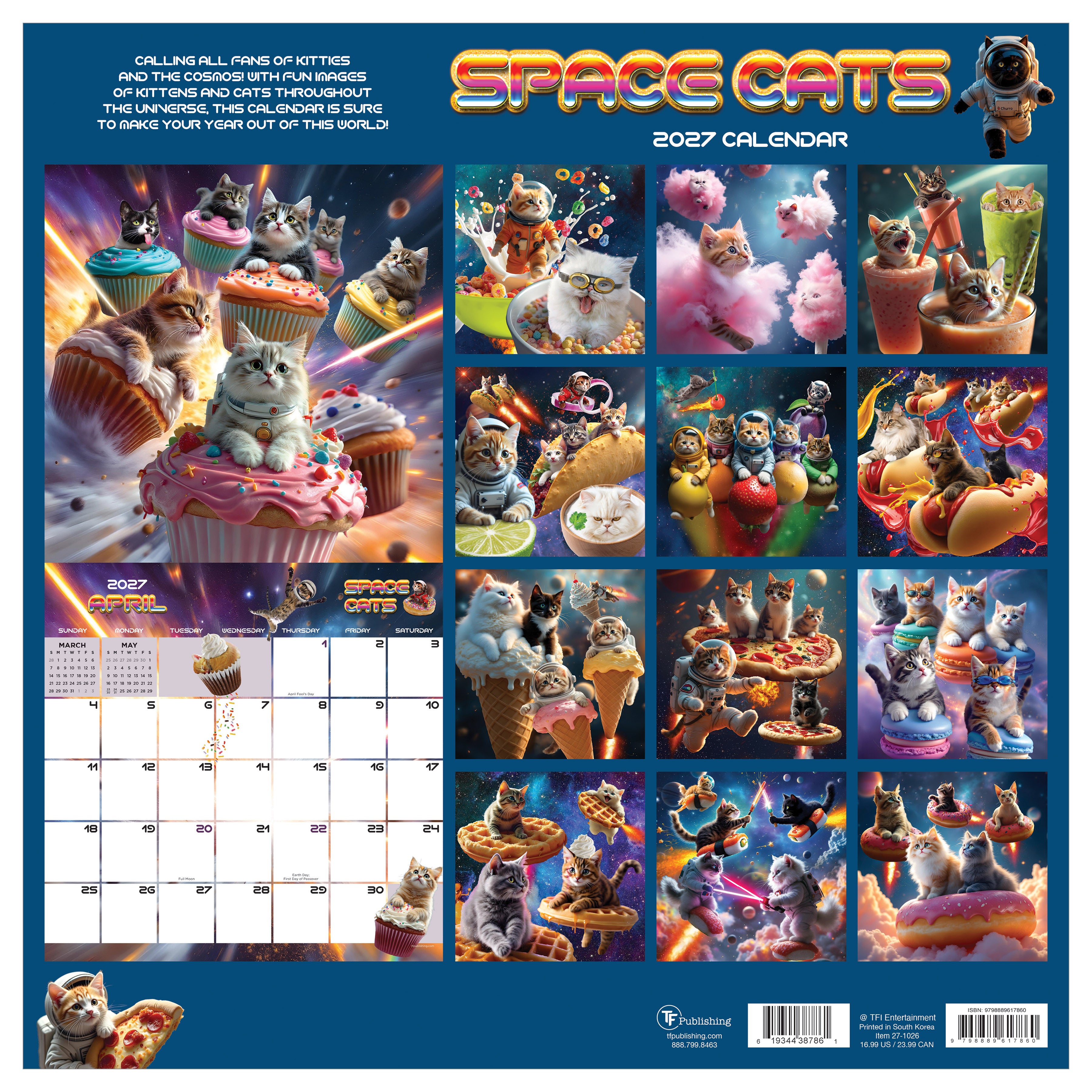 2027 Space Cats - Square Wall Calendar