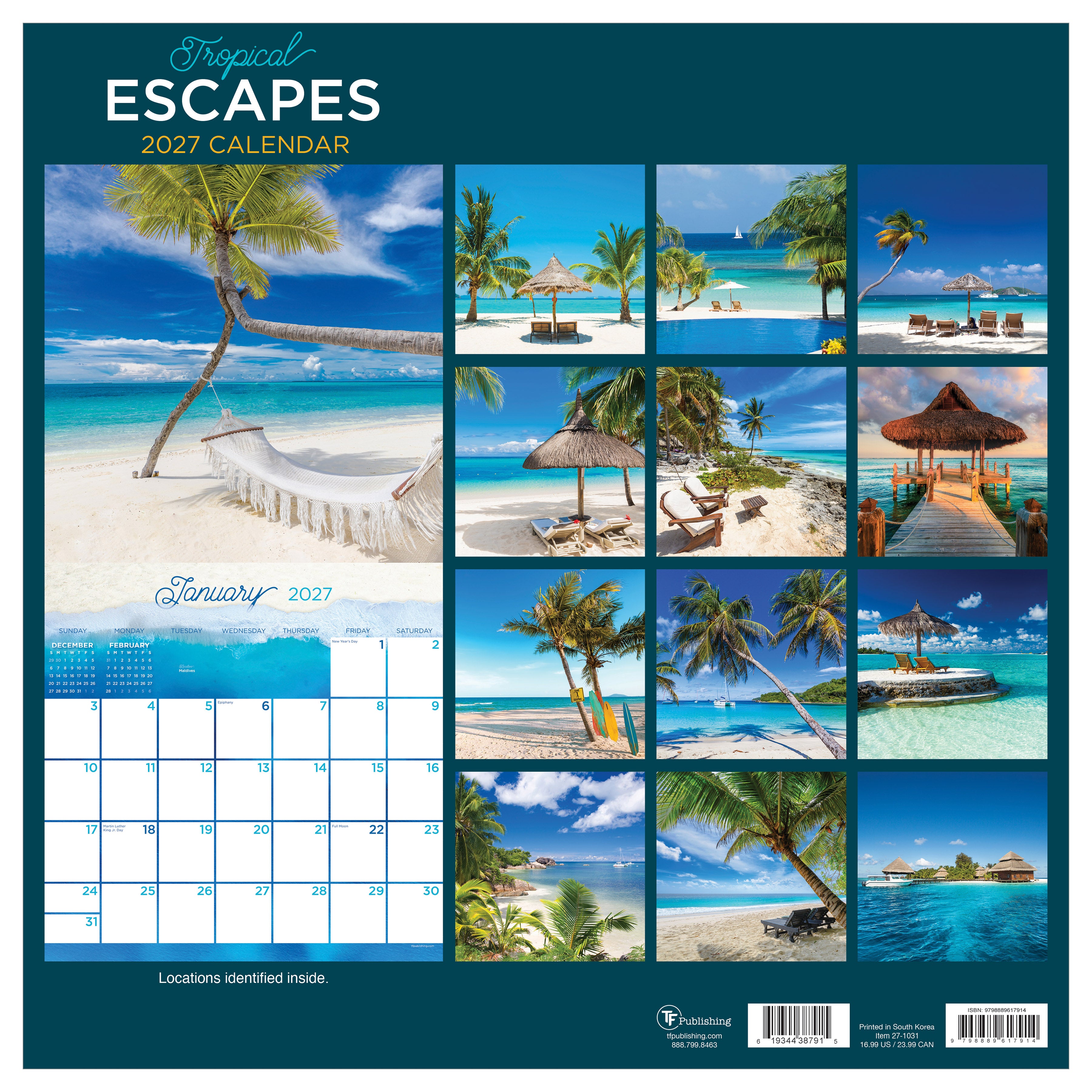 2027 Tropical Escapes - Square Wall Calendar by TF Publishing