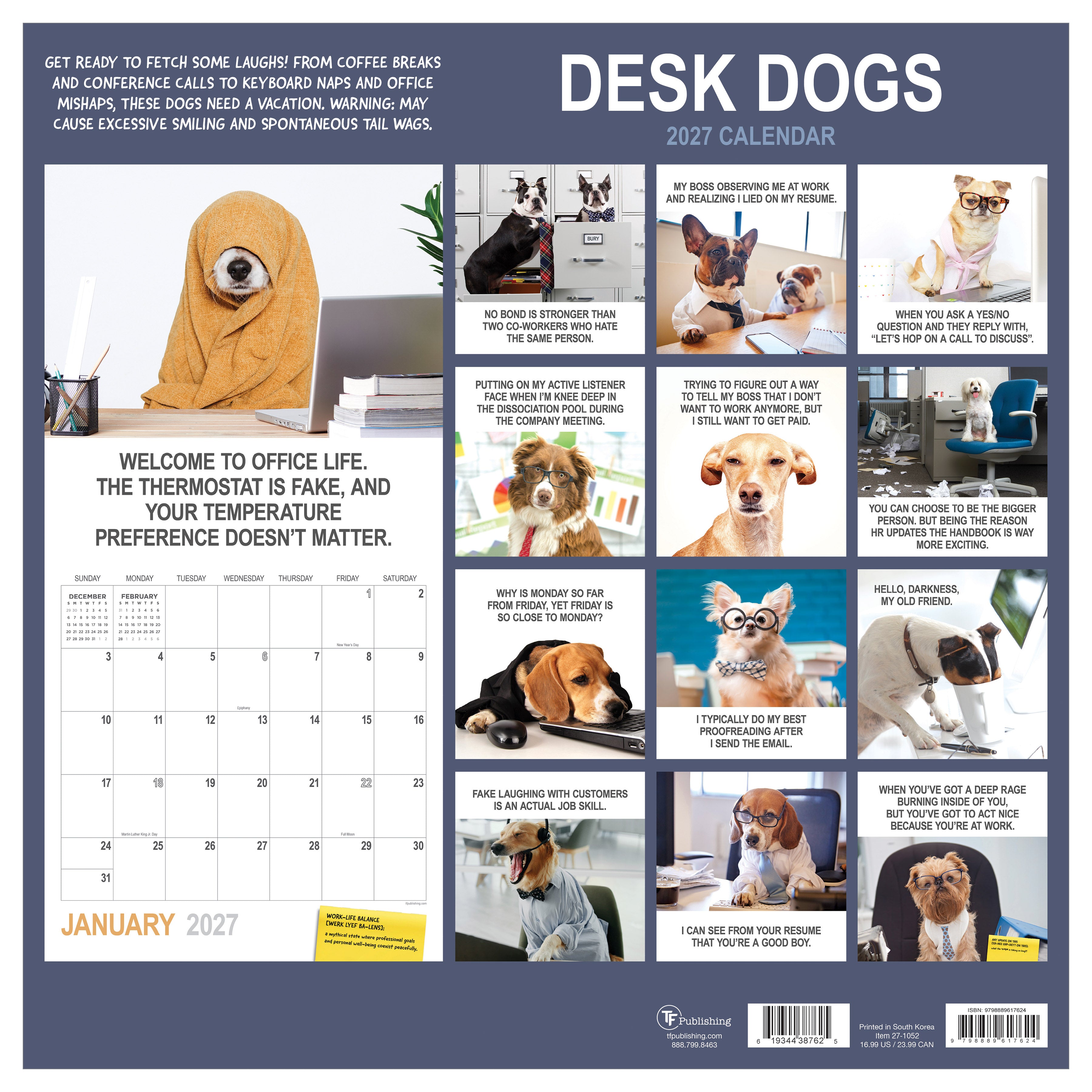 2027 Desk Dogs - Square Wall Calendar