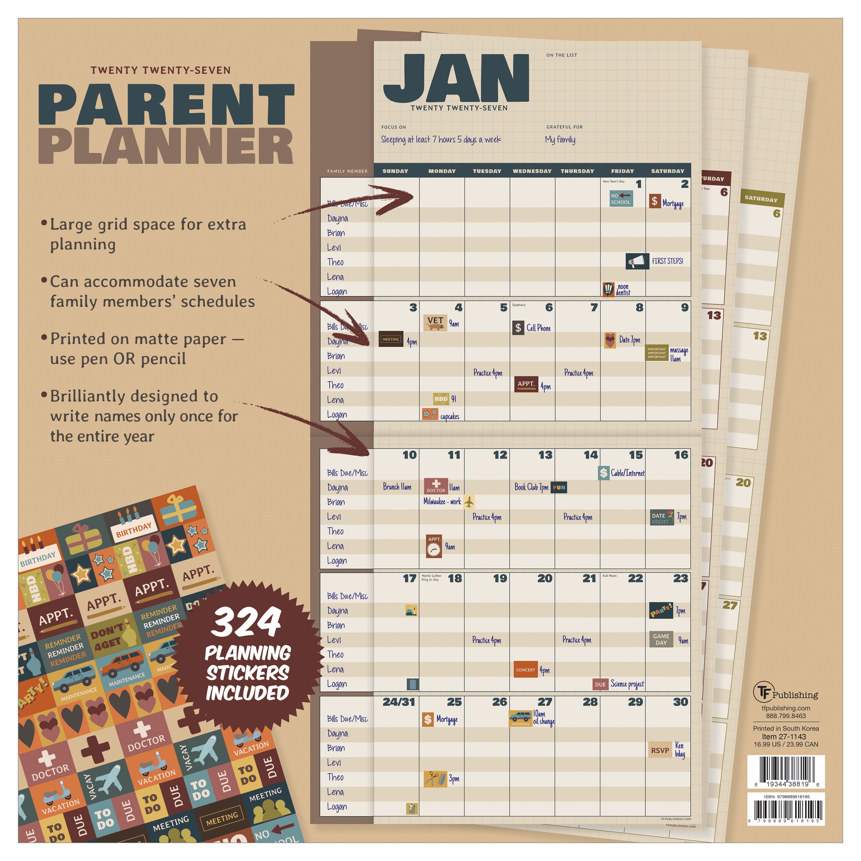 2027 Parent Planner - Square Wall Calendar
