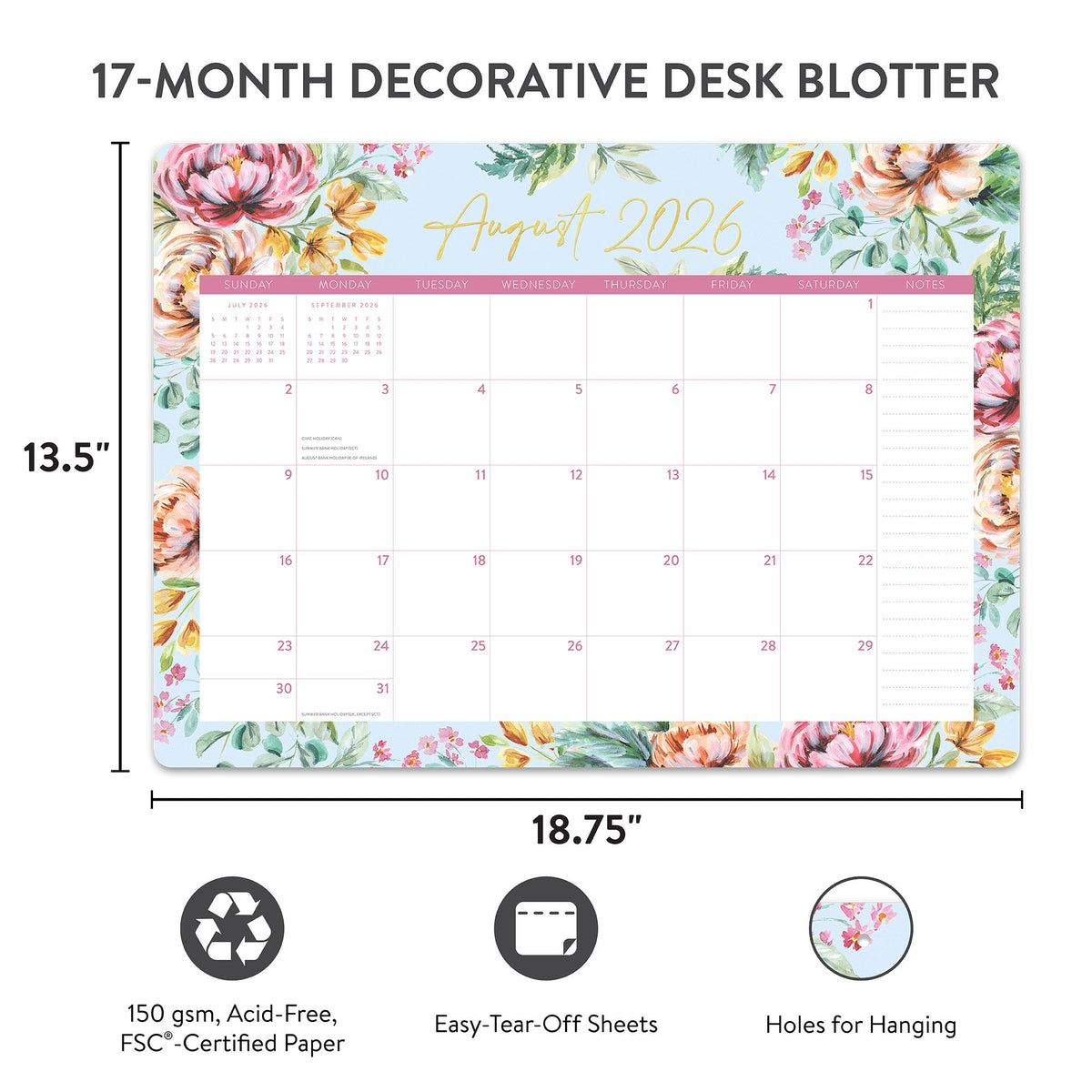 2027 Bella Flora - 17-Month Desk Blotter Calendar