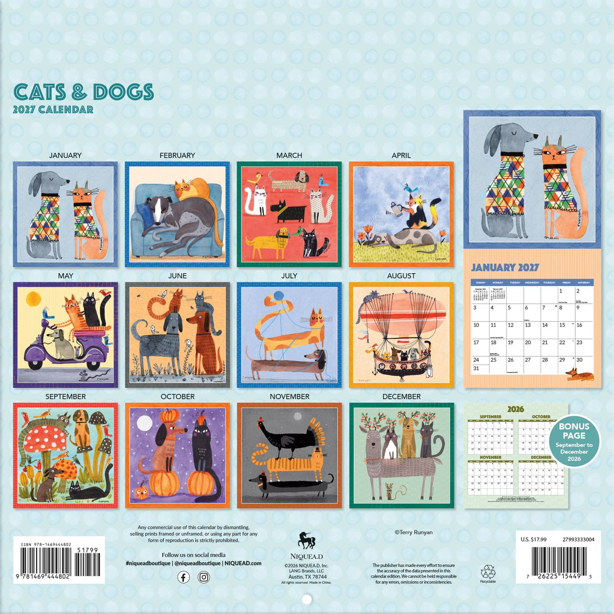 2027 Cats & Dogs - Square Wall Calendar