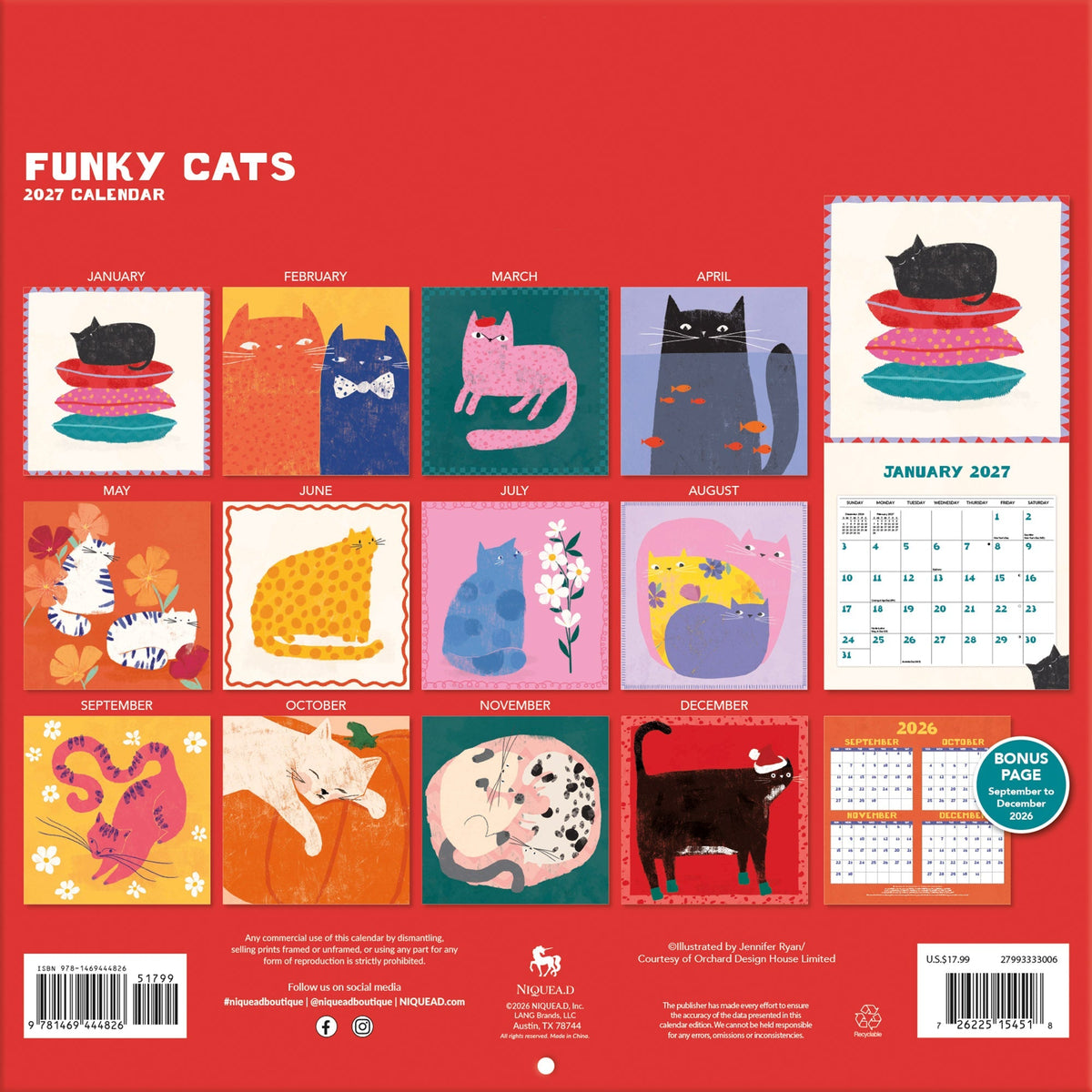 2027 Funky Cats - Square Wall Calendar