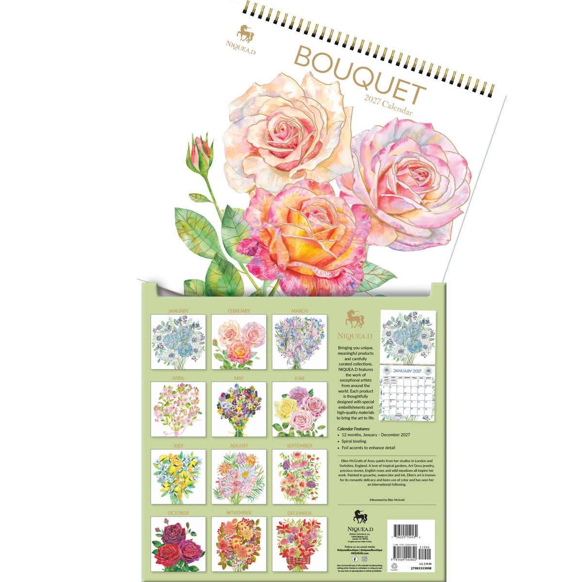 2027 Bouquet - Spiral Square Wall Calendar