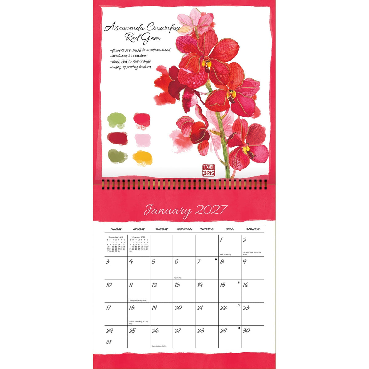 2027 Exotic Orchids - Spiral Square Wall Calendar