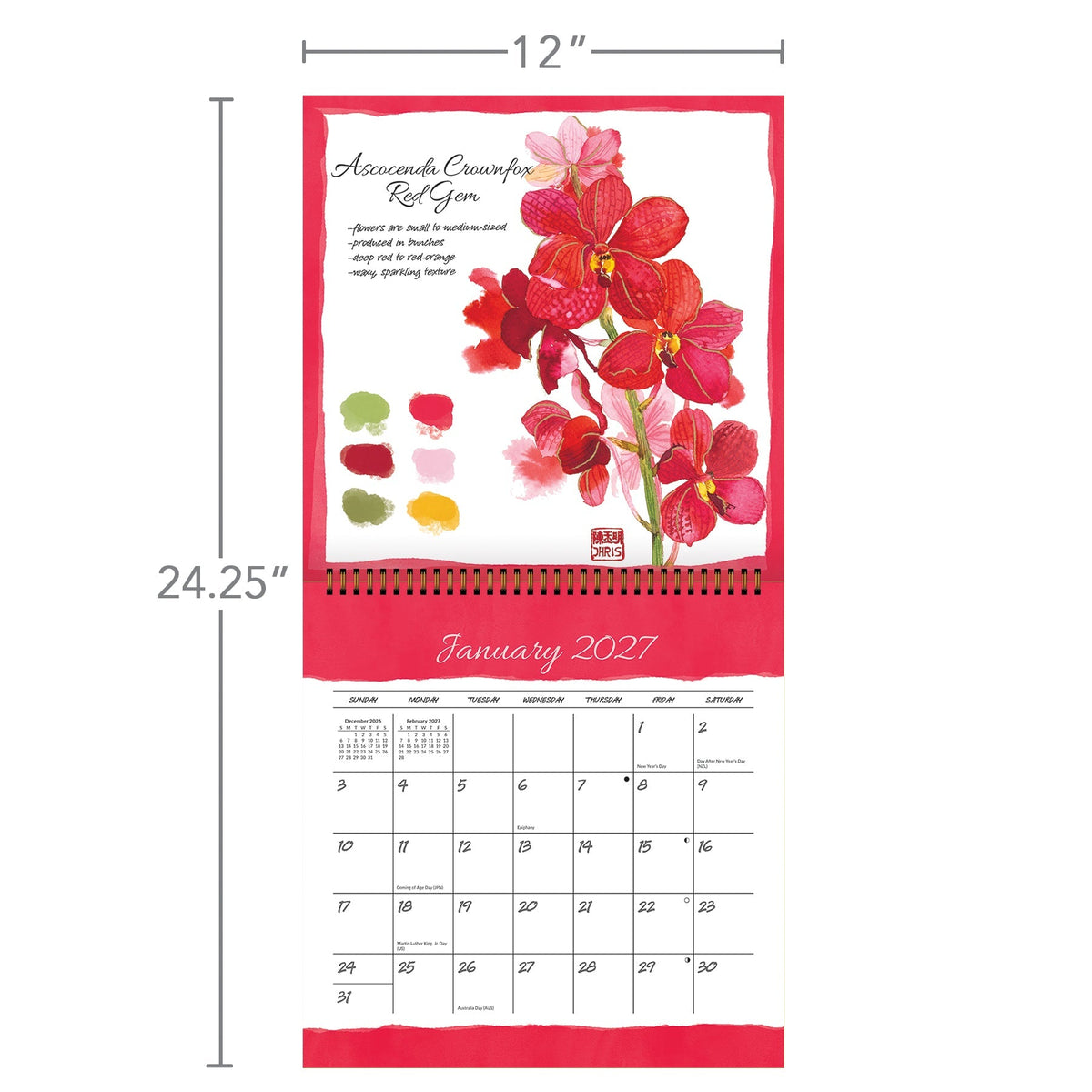 2027 Exotic Orchids - Spiral Square Wall Calendar