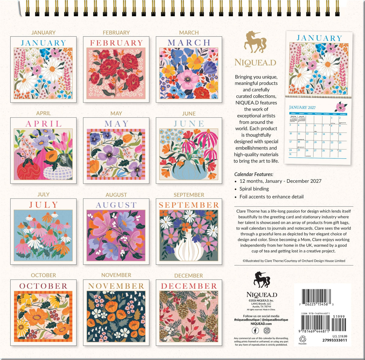 2027 In Bloom - Spiral Square Wall Calendar