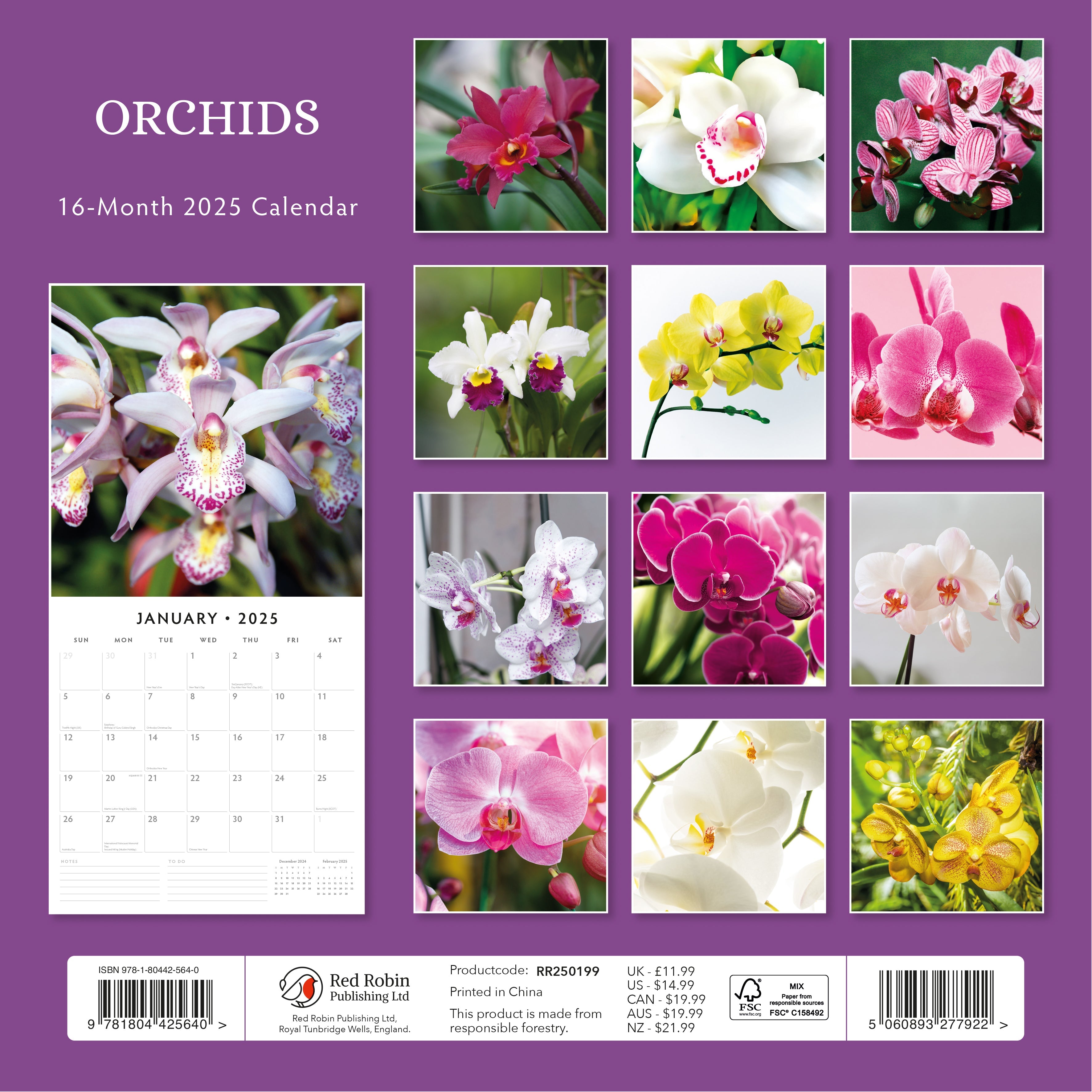 2025 Orchids - Square Wall Calendar