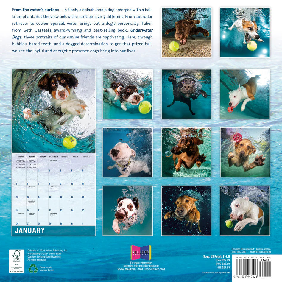 2025 Underwater Dogs - Square Wall Calendar