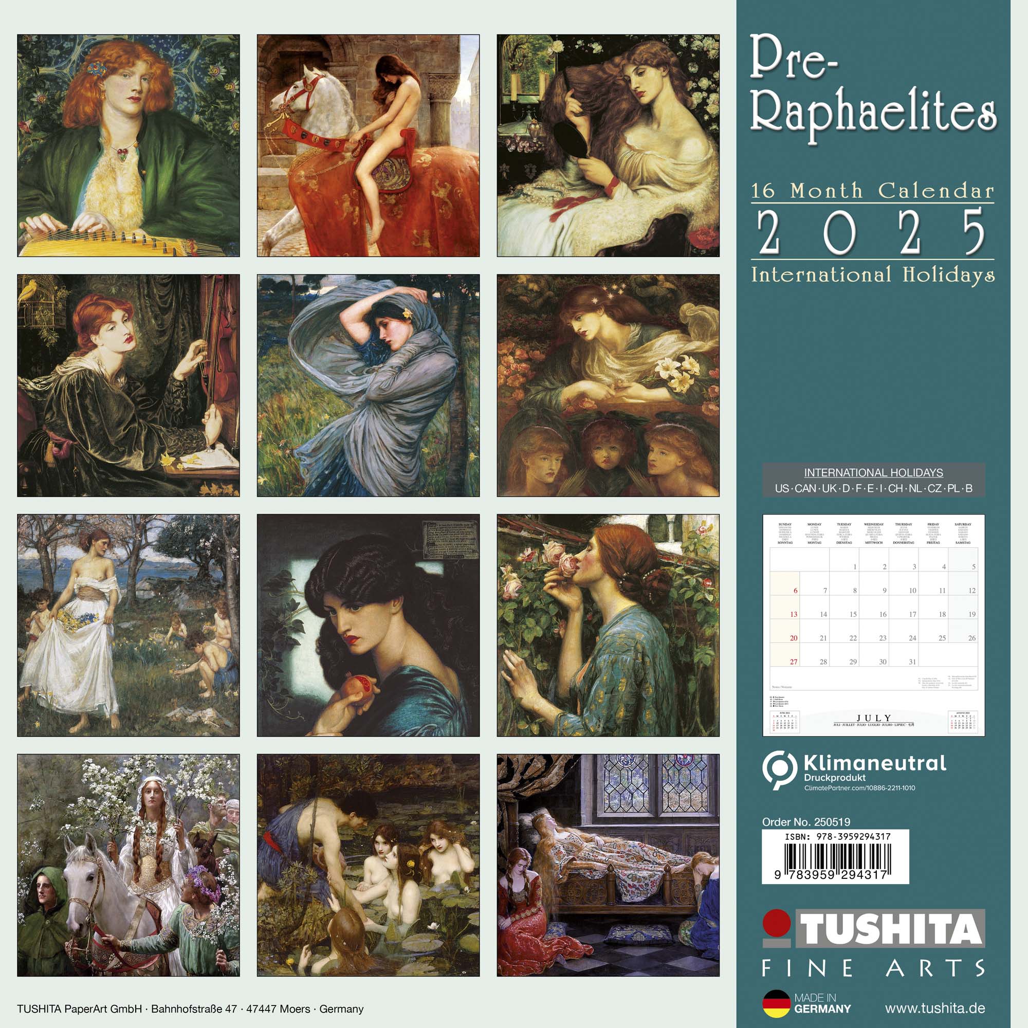 2025 Pre-Raphaelites (by Tushita) - Square Wall Calendar