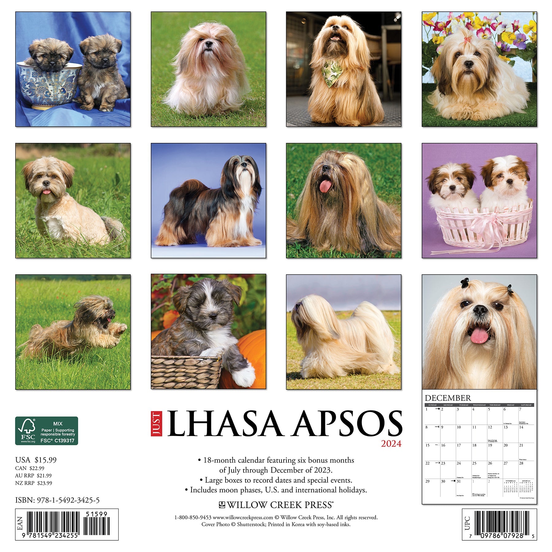 2024 Just Lhasa Apsos Square Wall Calendar Dogs & Puppies