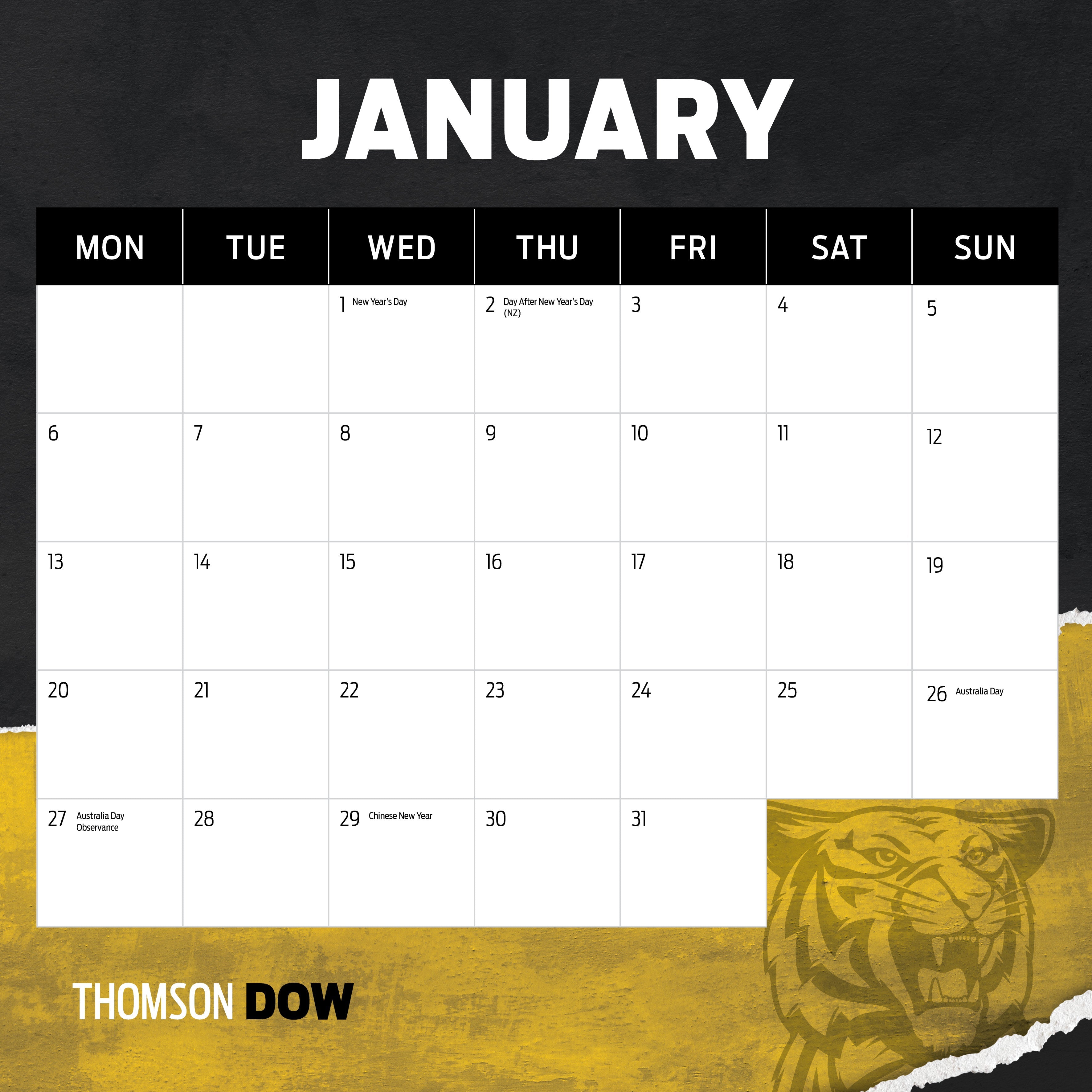 2025 AFL Richmond Tigers - Square Wall Calendar