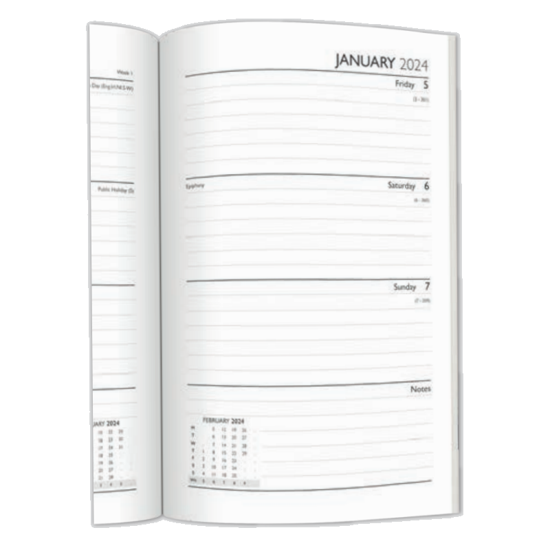 2024 Black Padded Casebound - Weekly Diary/Planner