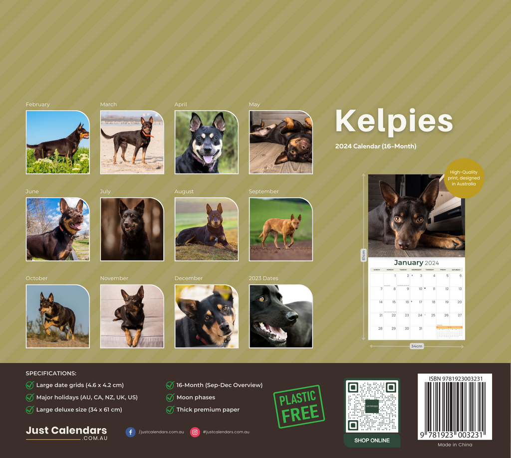 2024 Kelpies Deluxe Wall Calendar Dogs & Puppies Calendars By Just