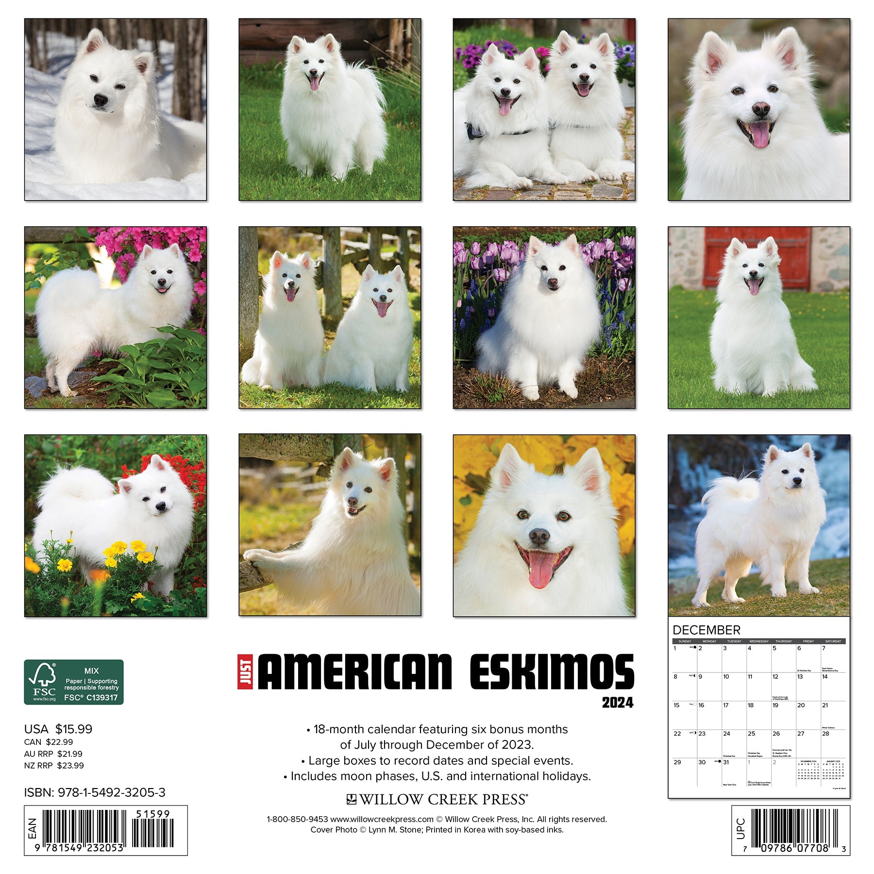 2024 Just American Eskimos - Square Wall Calendar