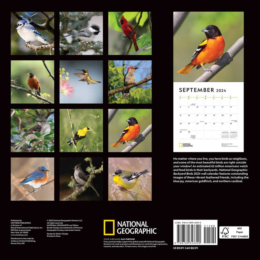 2024 Backyard Birds: National Geographic - Square Wall Calendar  SOLD OUT