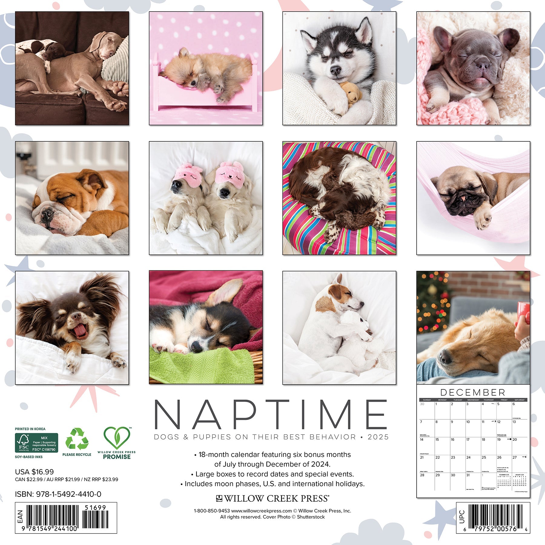 2025 Naptime: Dogs & Puppies on their Best Behavior - Square Wall Calendar