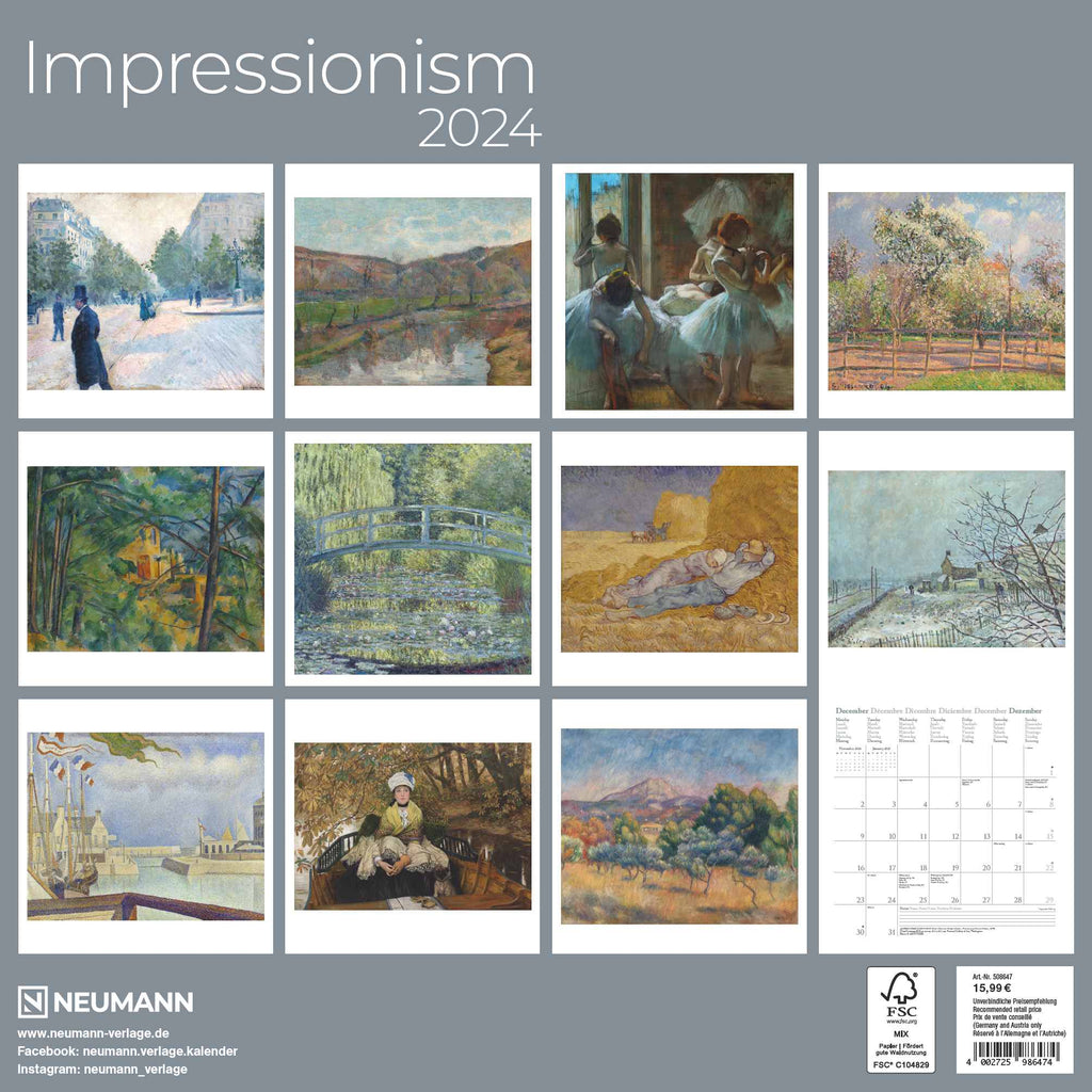 2024 Impressionism Square Wall Calendar Art Calendars